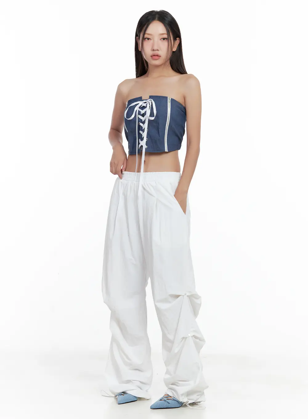 Denim Lace-Up Corset Tube Top CL508 - Image 2