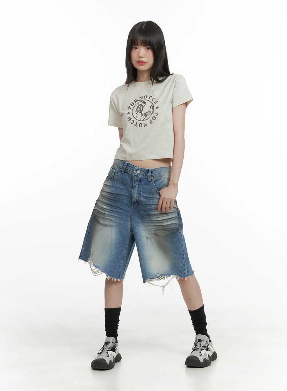 Destroyed Hem Bermuda Jorts CY414 - Image 2