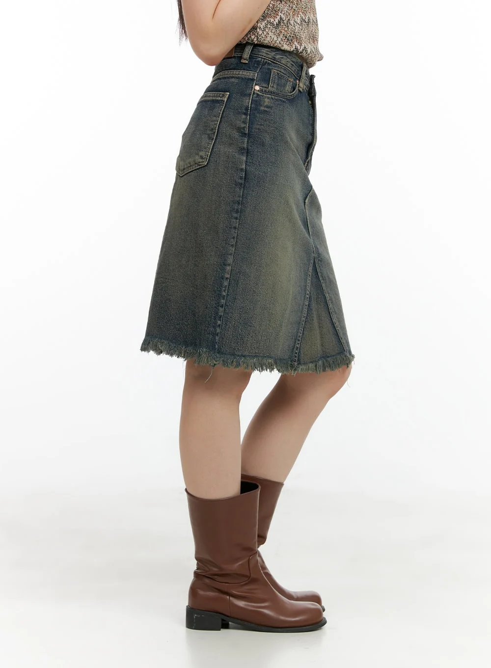 Destroyed Hem Denim Midi Skirt CL422 - Image 5