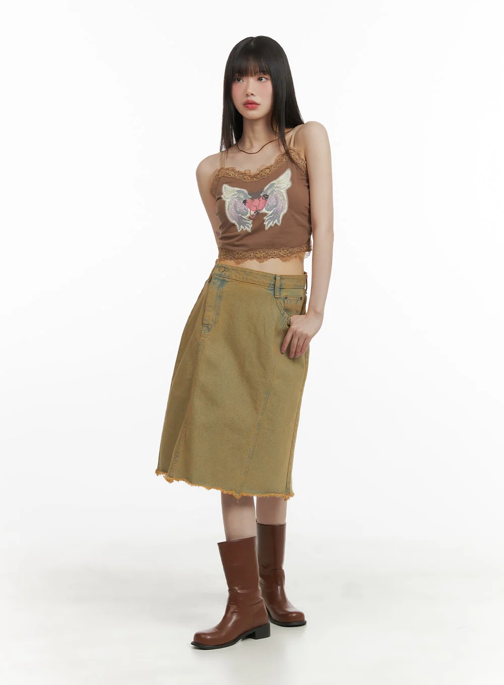Destroyed Hem Midi Denim Skirt CA412 - Image 2