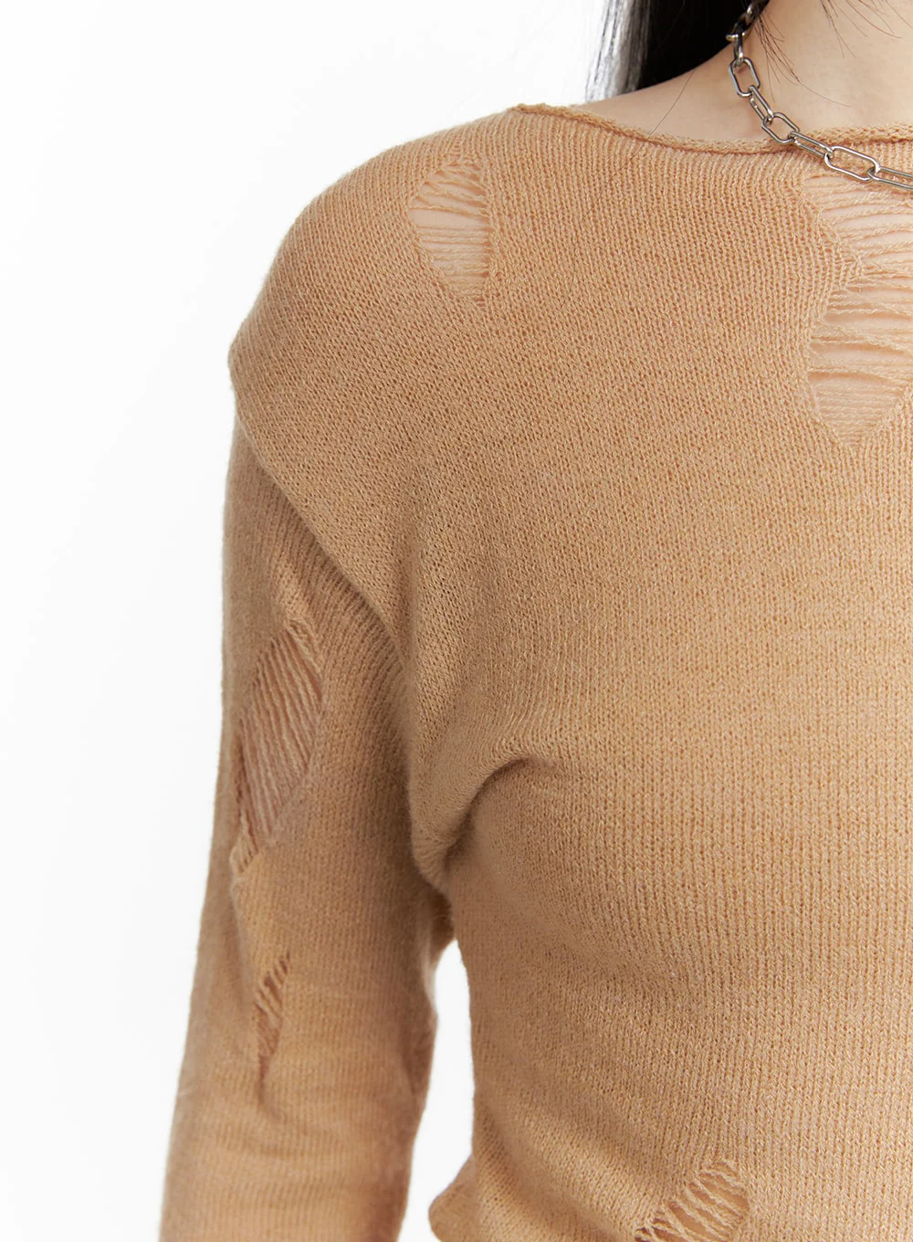 Destroyed Unbalanced Edge Knit Top OM426 - Image 5