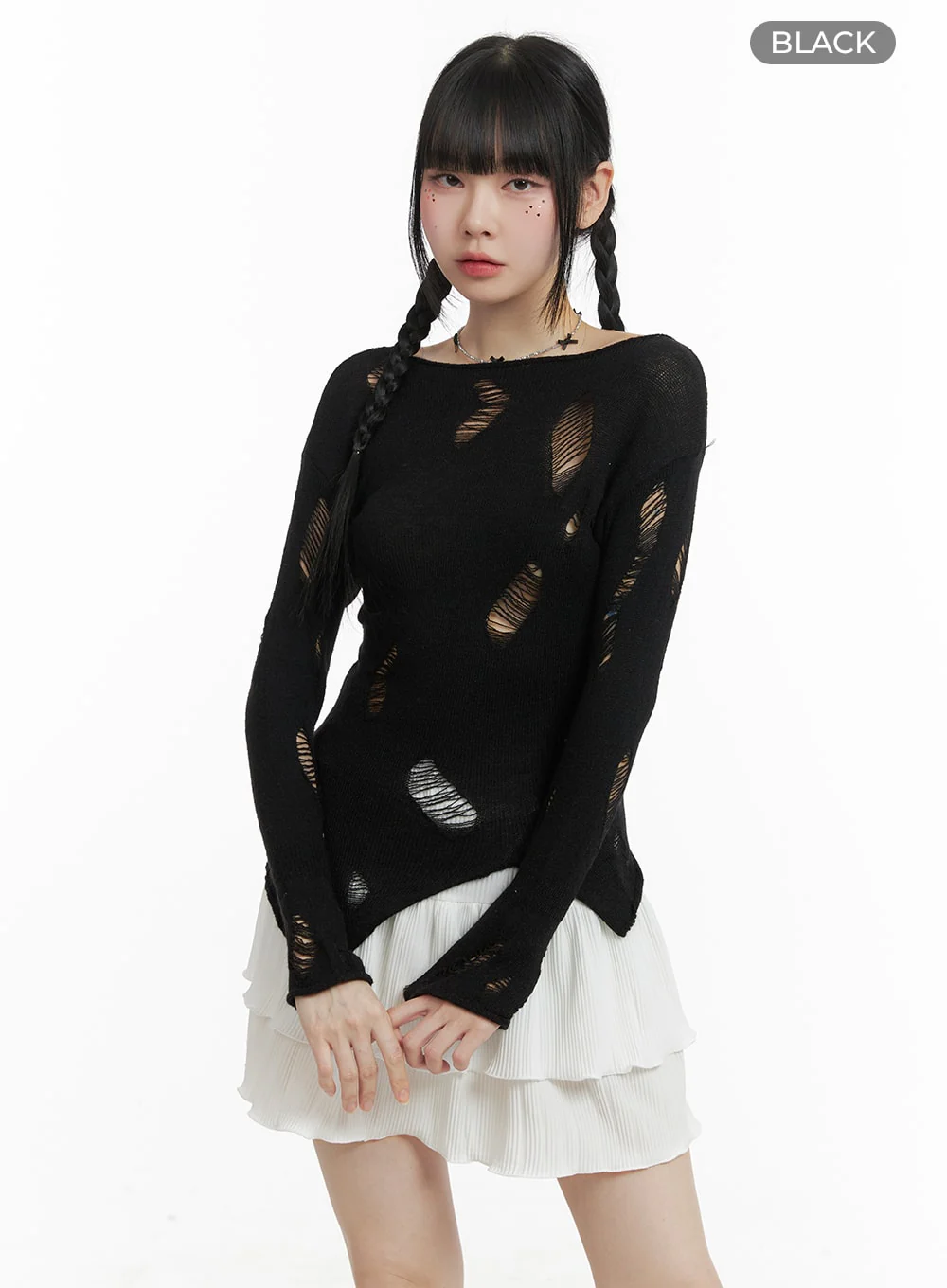 Destroyed Unbalanced Edge Knit Top OM426 - Image 9