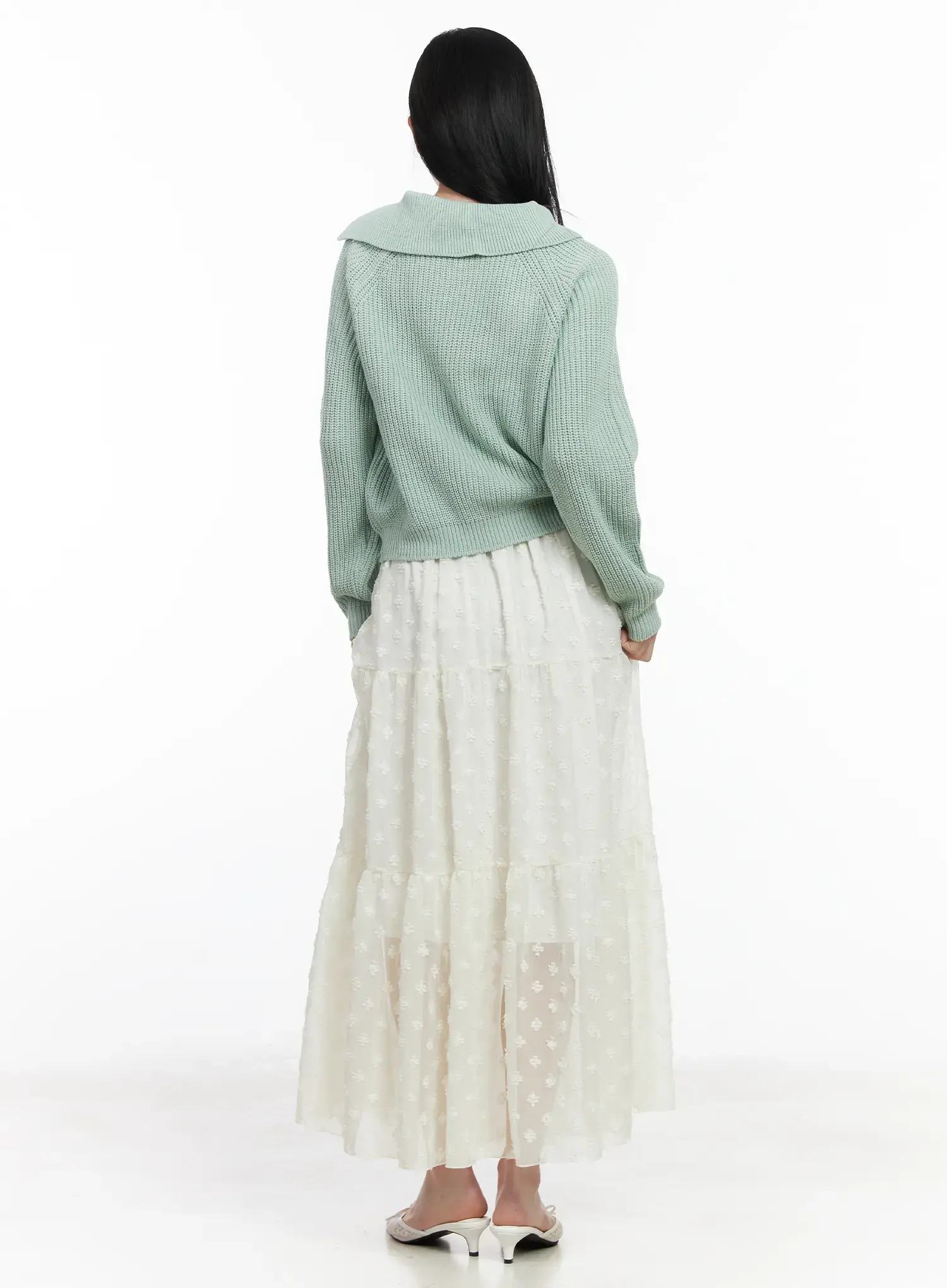 Diagonal Button Collar Knit Top CJ519 - Image 5