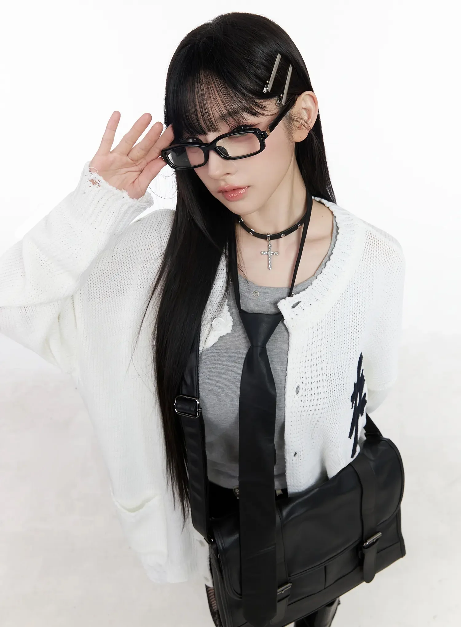 Distressed Graphic Print Cardigan IY511