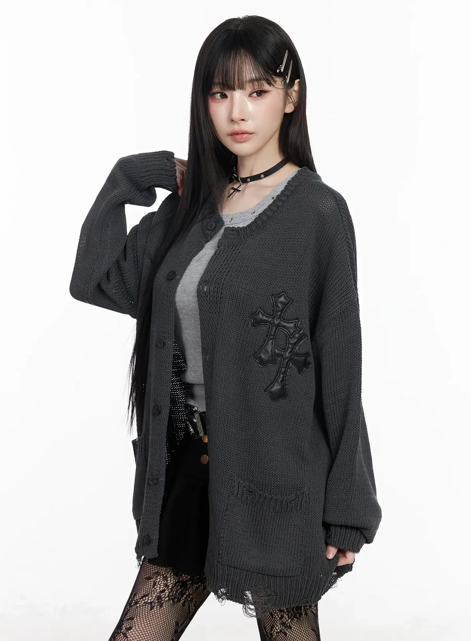 Distressed Graphic Print Cardigan IY511 - Image 15