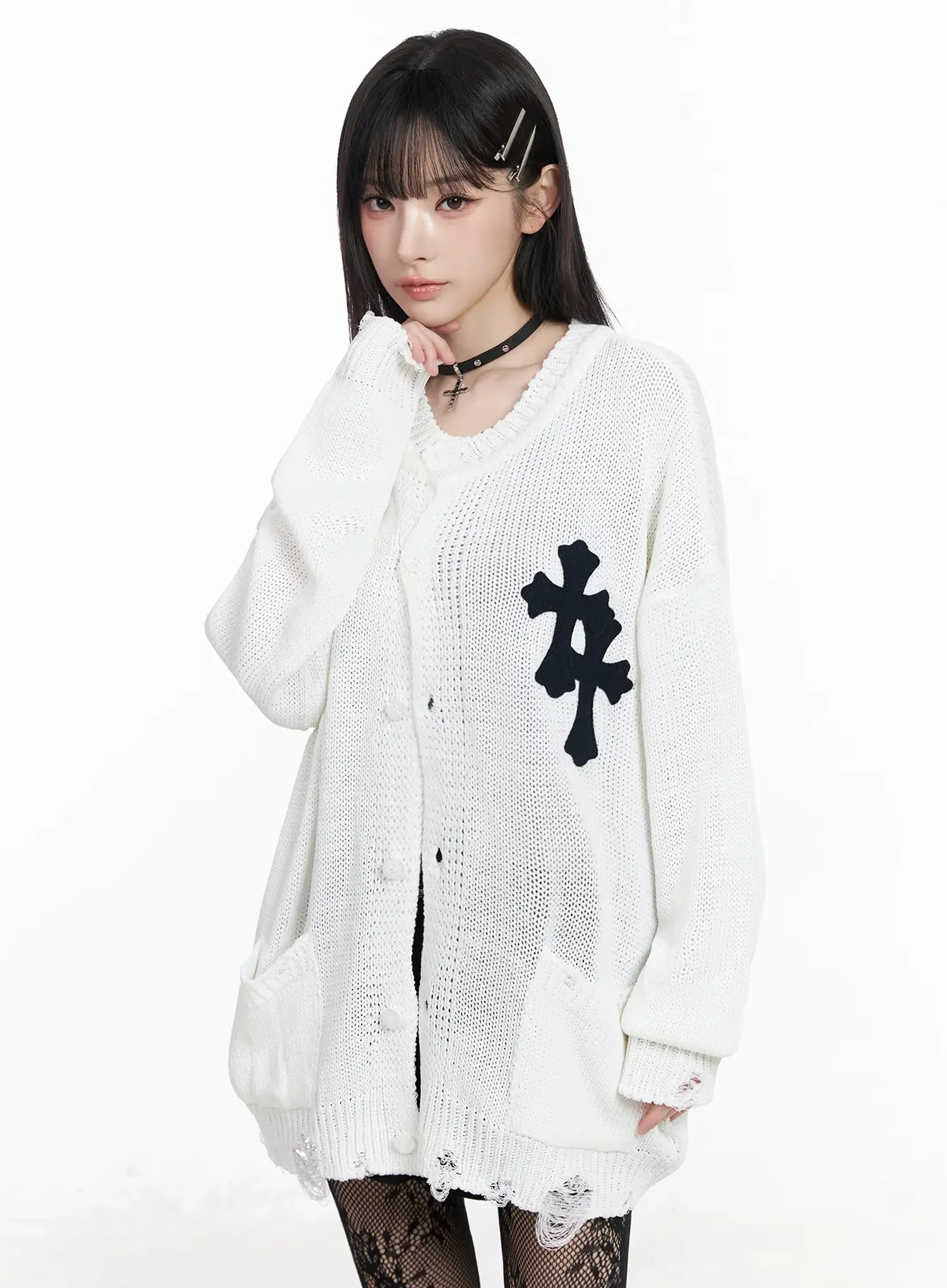 Distressed Graphic Print Cardigan IY511 - Image 3