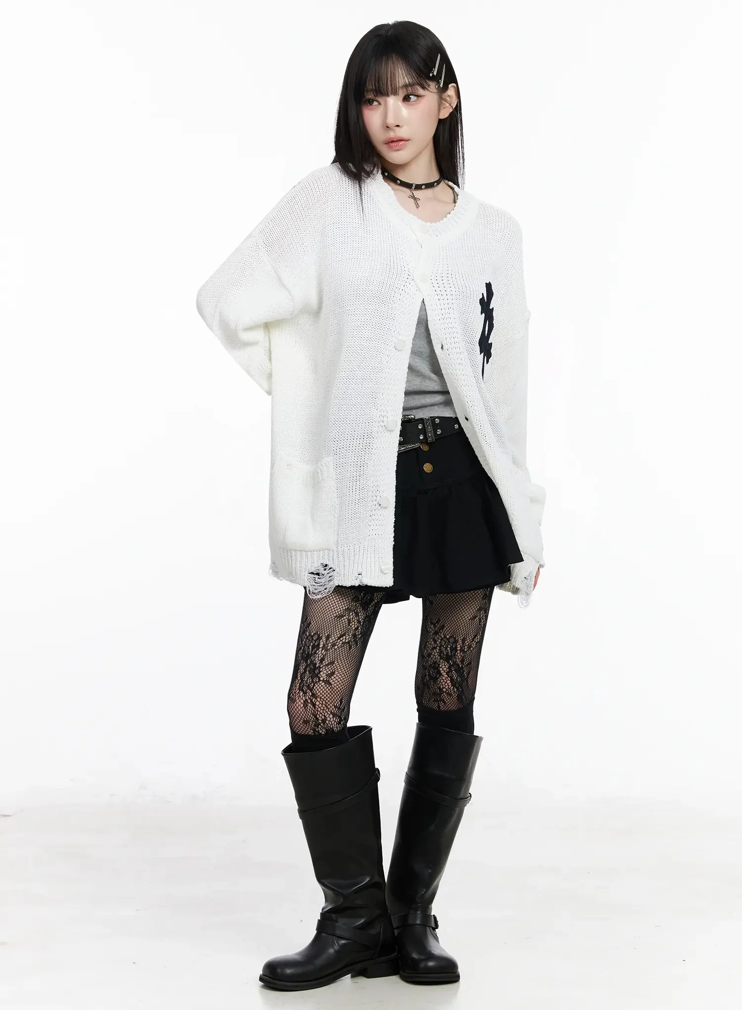 Distressed Graphic Print Cardigan IY511 - Image 6