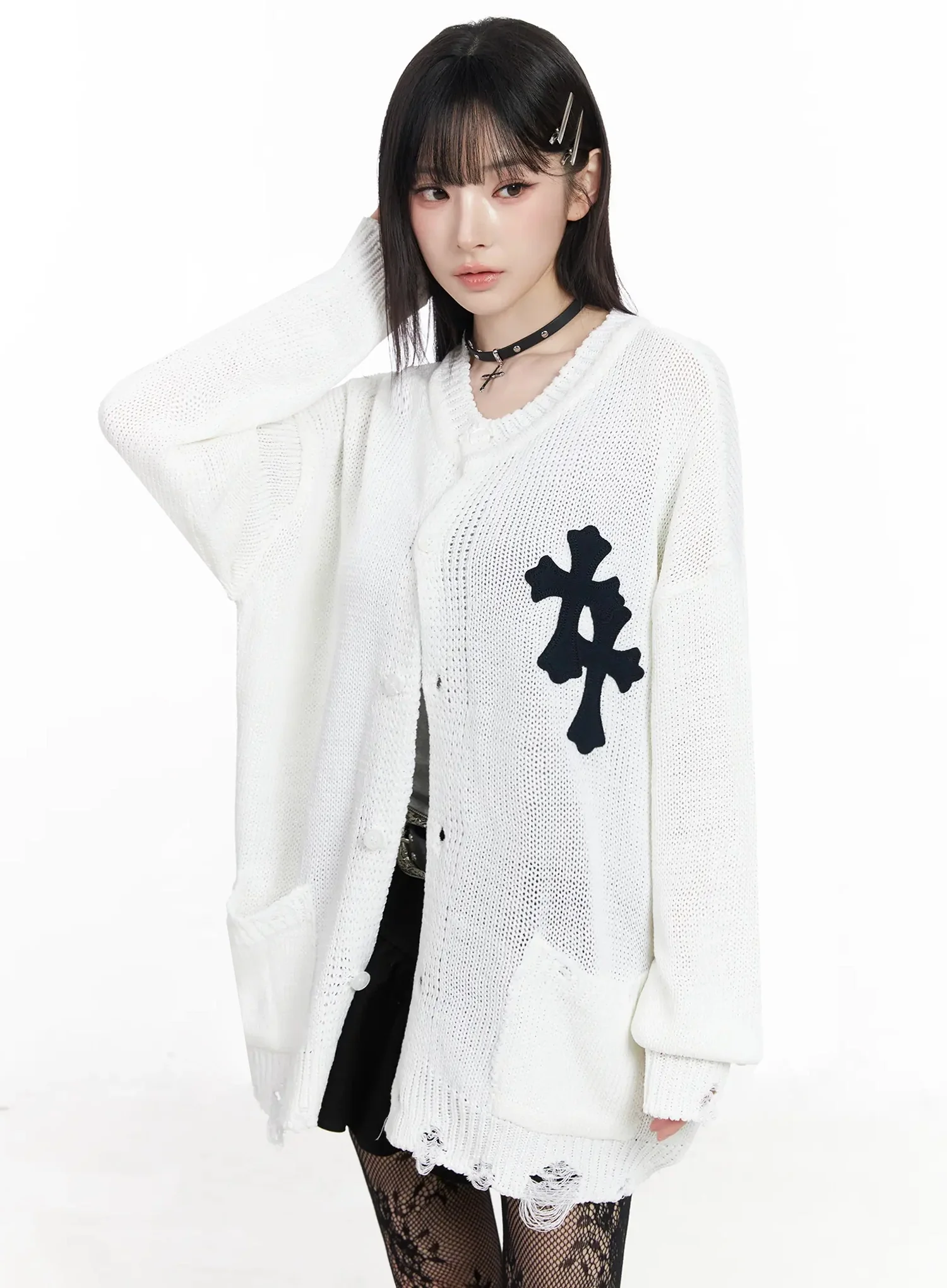 Distressed Graphic Print Cardigan IY511 - Image 7