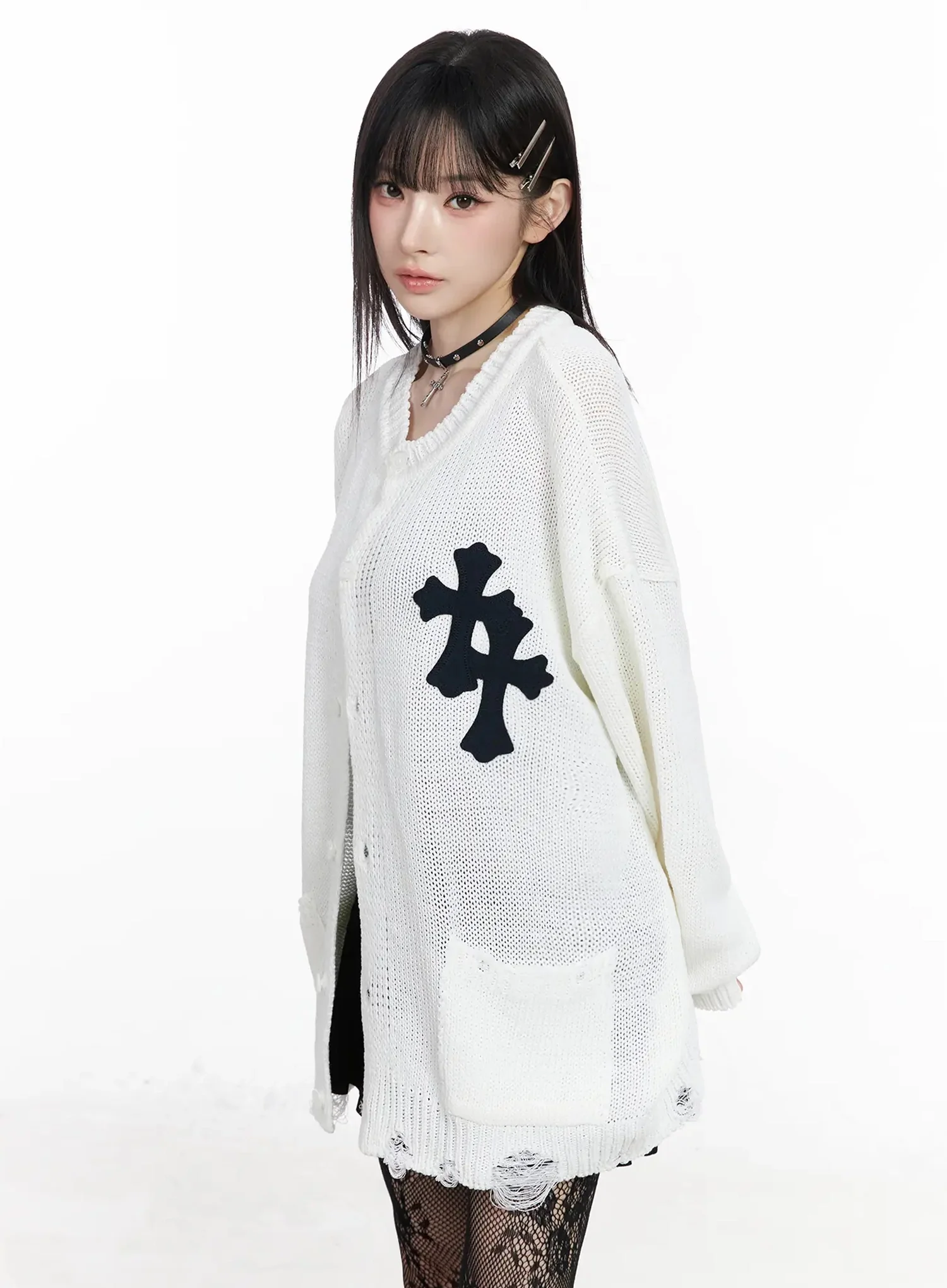 Distressed Graphic Print Cardigan IY511 - Image 8