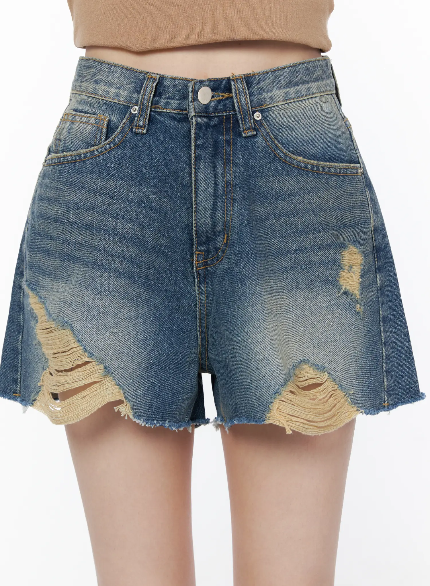 Distressed High-Waist Denim Shorts CU519 - Image 8