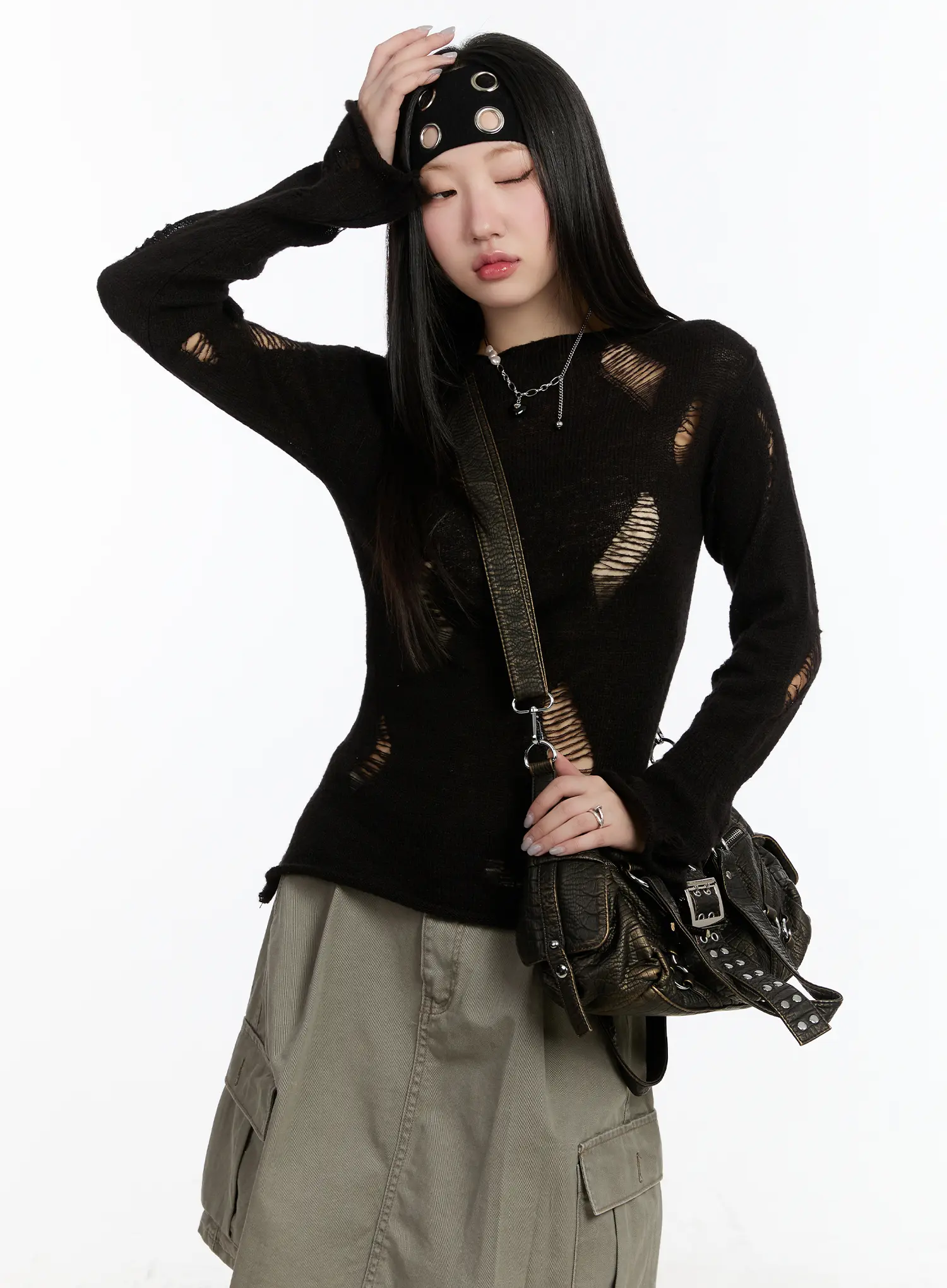 Distressed Knit Long Sleeve Top CM511
