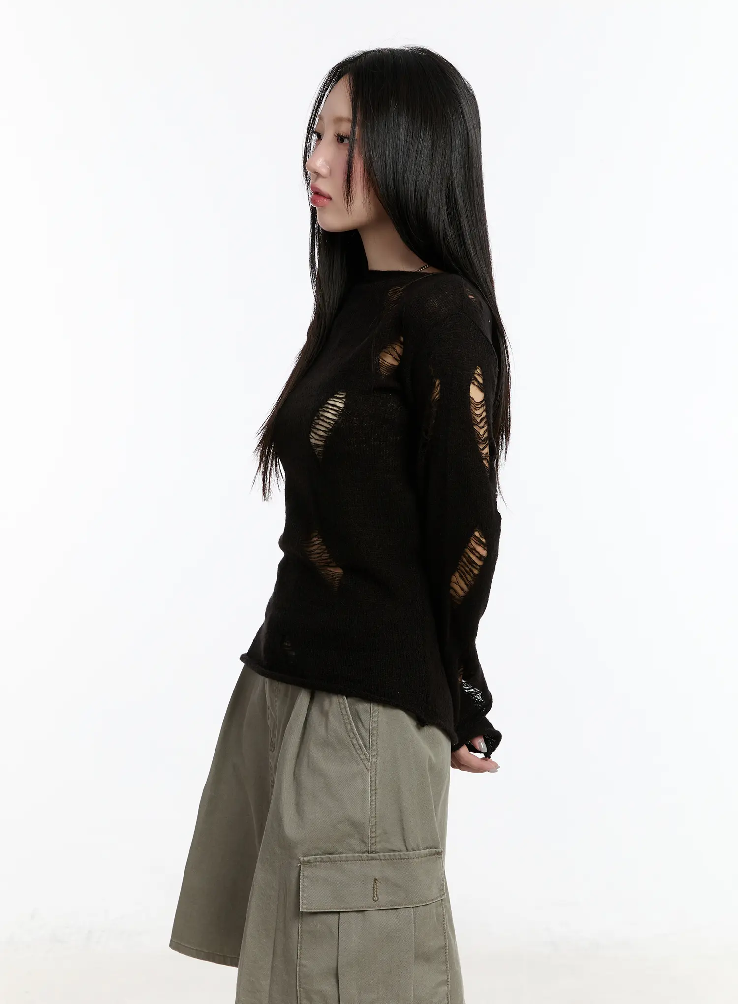 Distressed Knit Long Sleeve Top CM511 - Image 6
