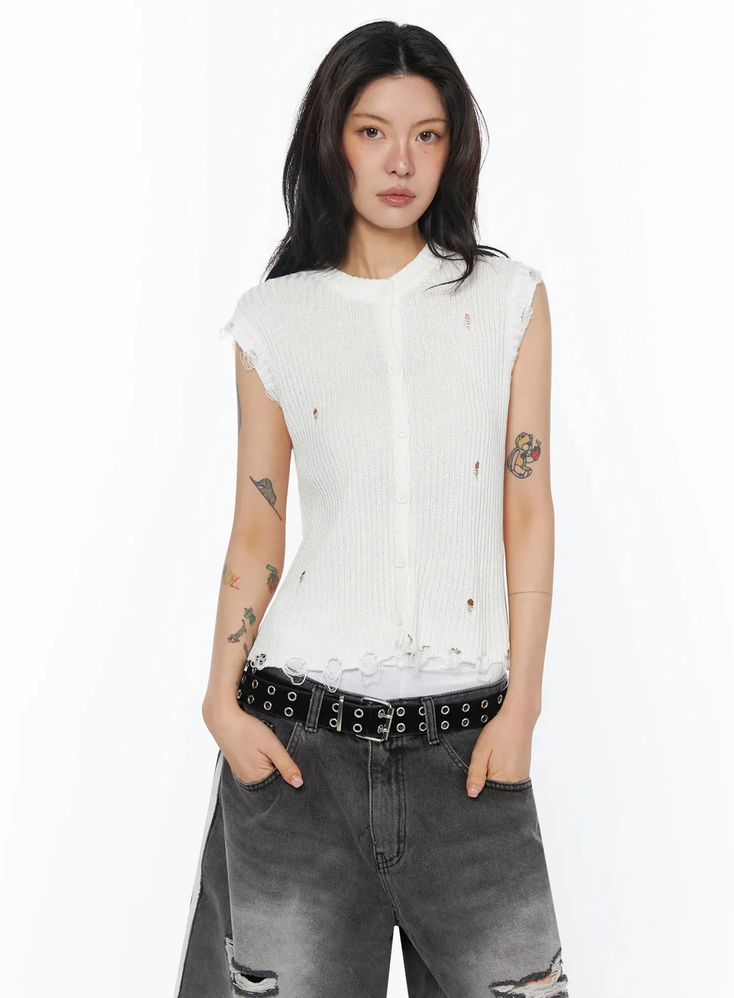 Distressed Knit Round Vest IU509 - Image 2