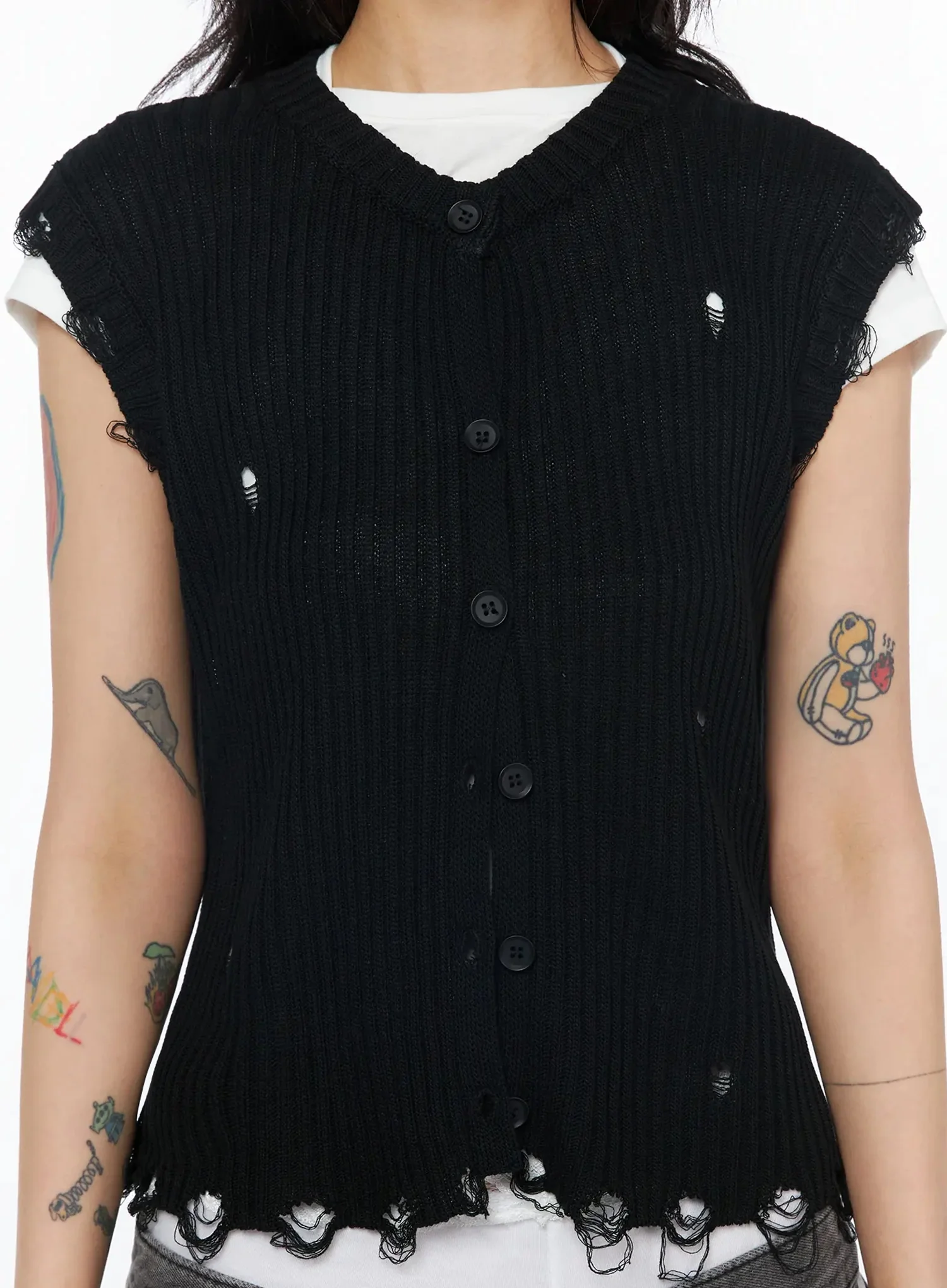 Distressed Knit Round Vest IU509 - Image 5
