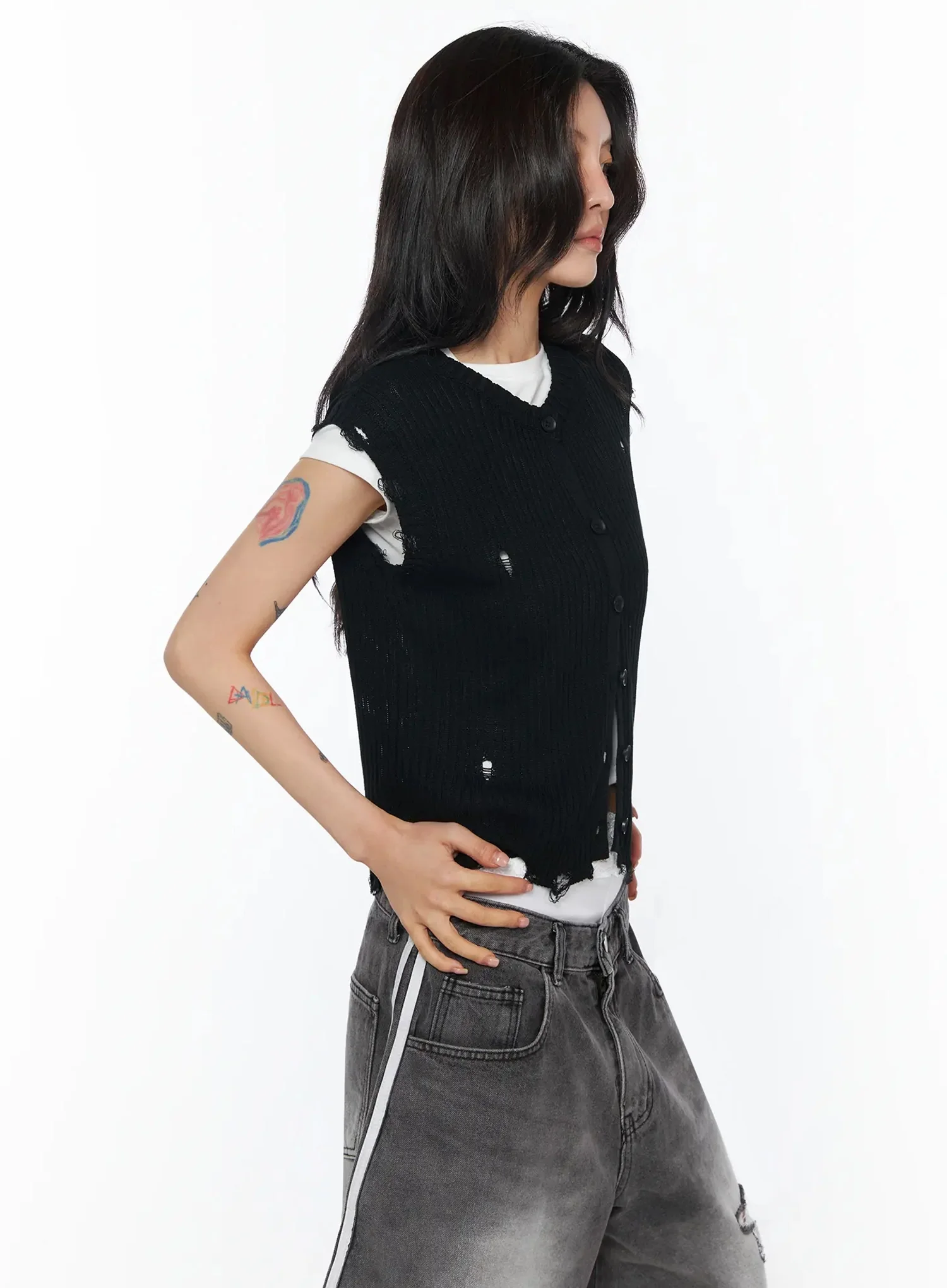 Distressed Knit Round Vest IU509 - Image 7