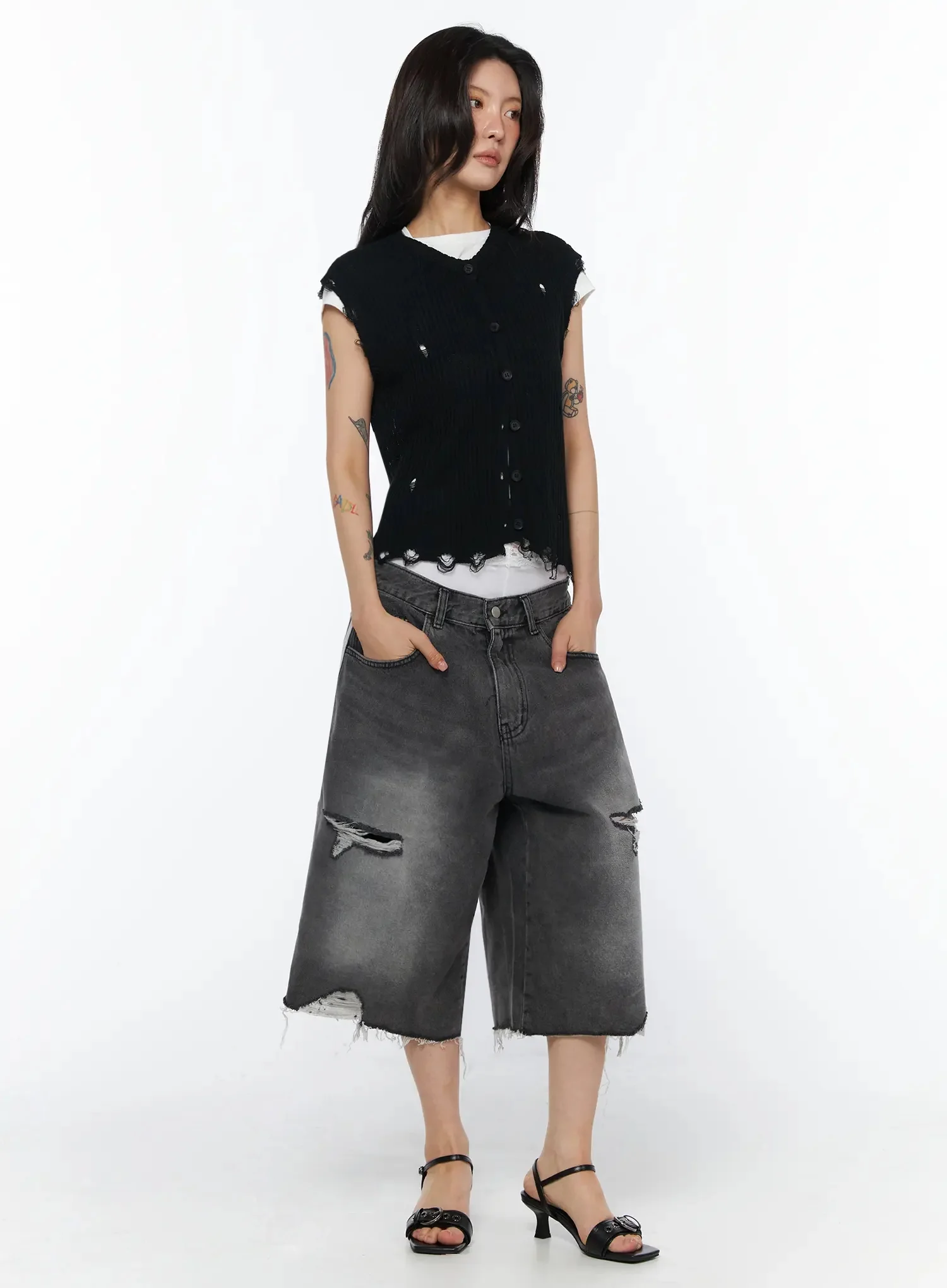 Distressed Knit Round Vest IU509 - Image 8