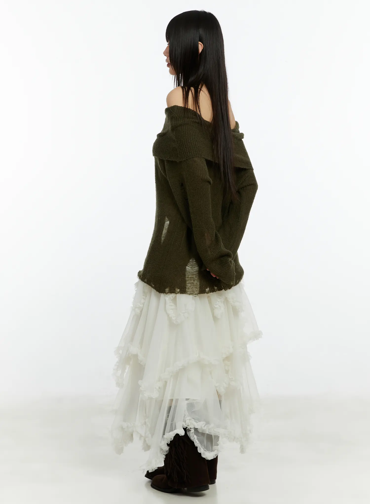 Distressed Off-Shoulder Knit Top CF510 - Image 4