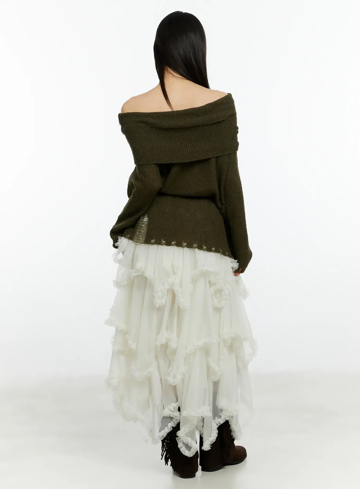 Distressed Off-Shoulder Knit Top CF510 - Image 5