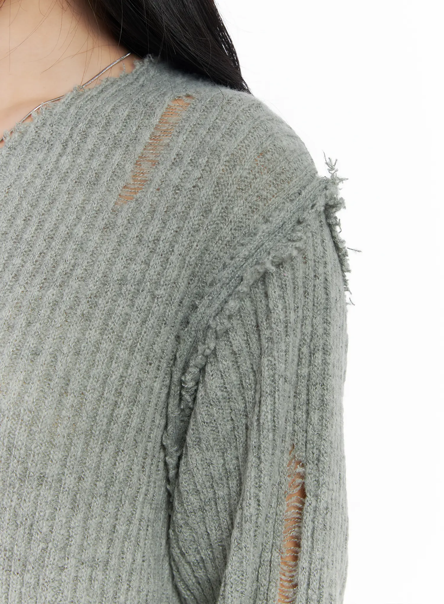 Distressed Oversized V-Neck Sweater CJ515 - Image 6