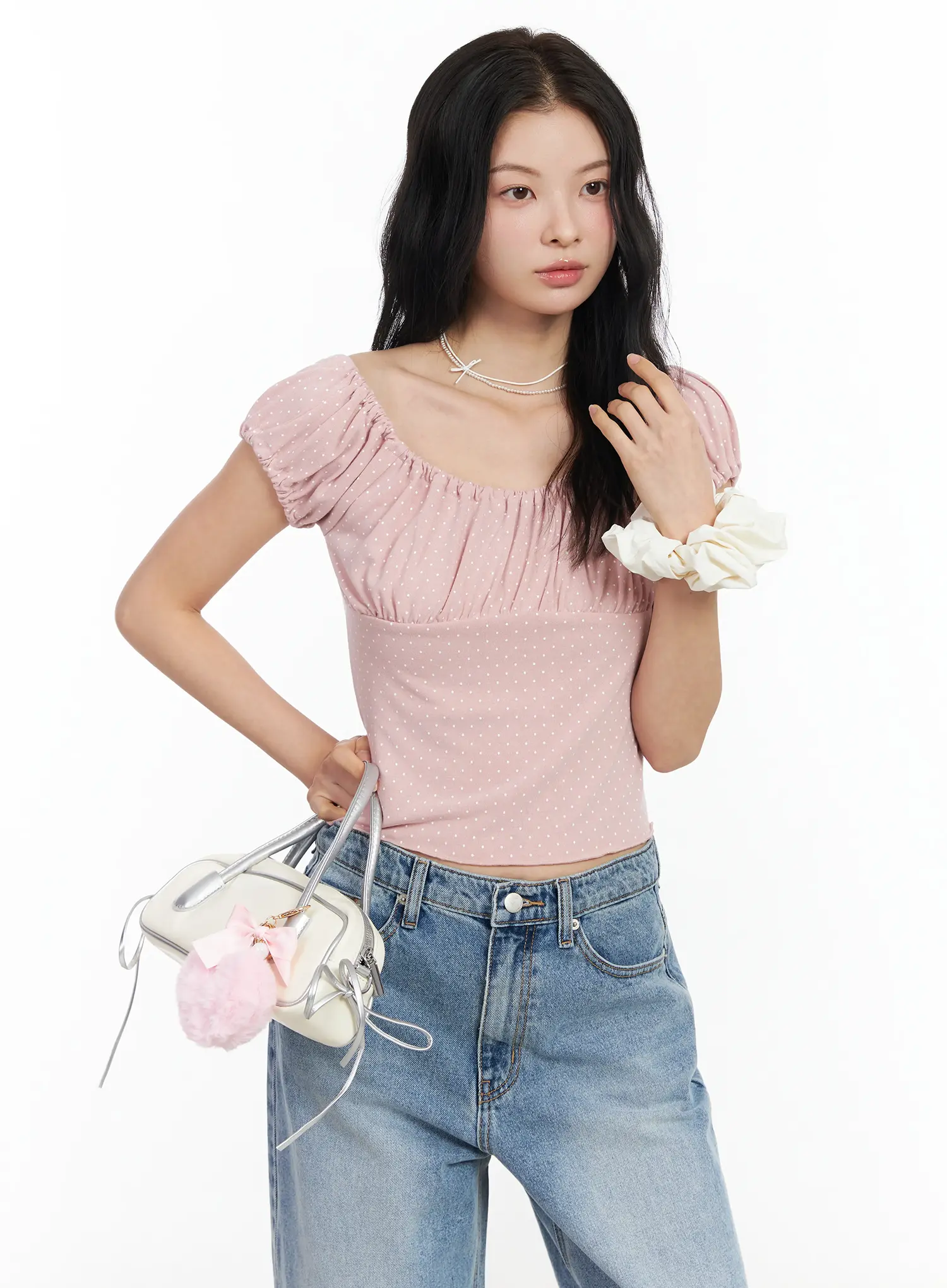 Dotted Puff Sleeve Top IM524