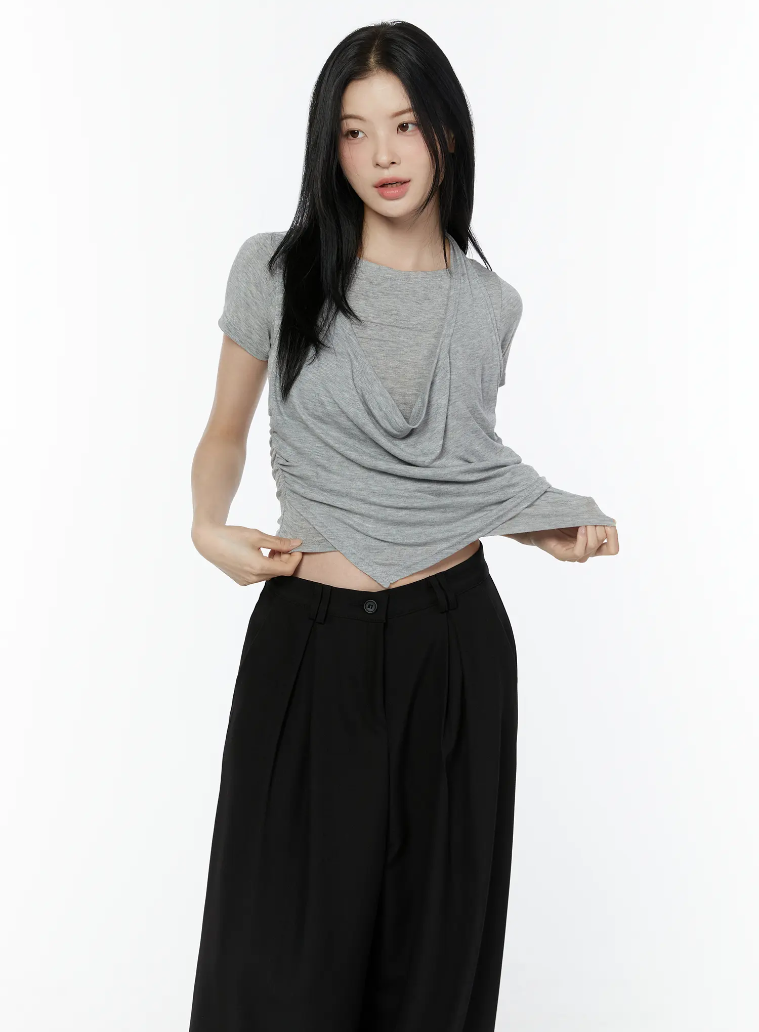 Draped Halter Neck Layered Tee IU503 - Image 11