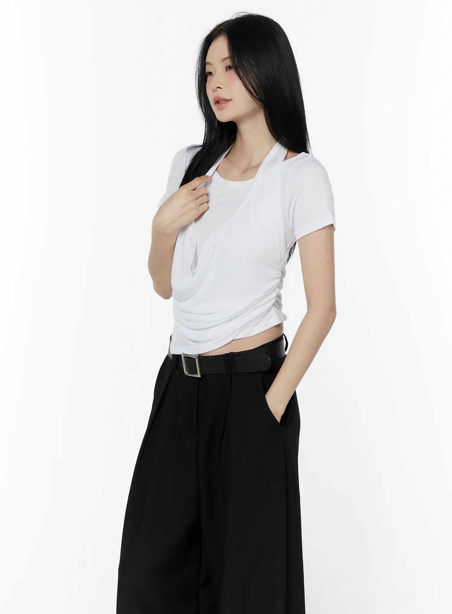 Draped Halter Neck Layered Tee IU503 - Image 12