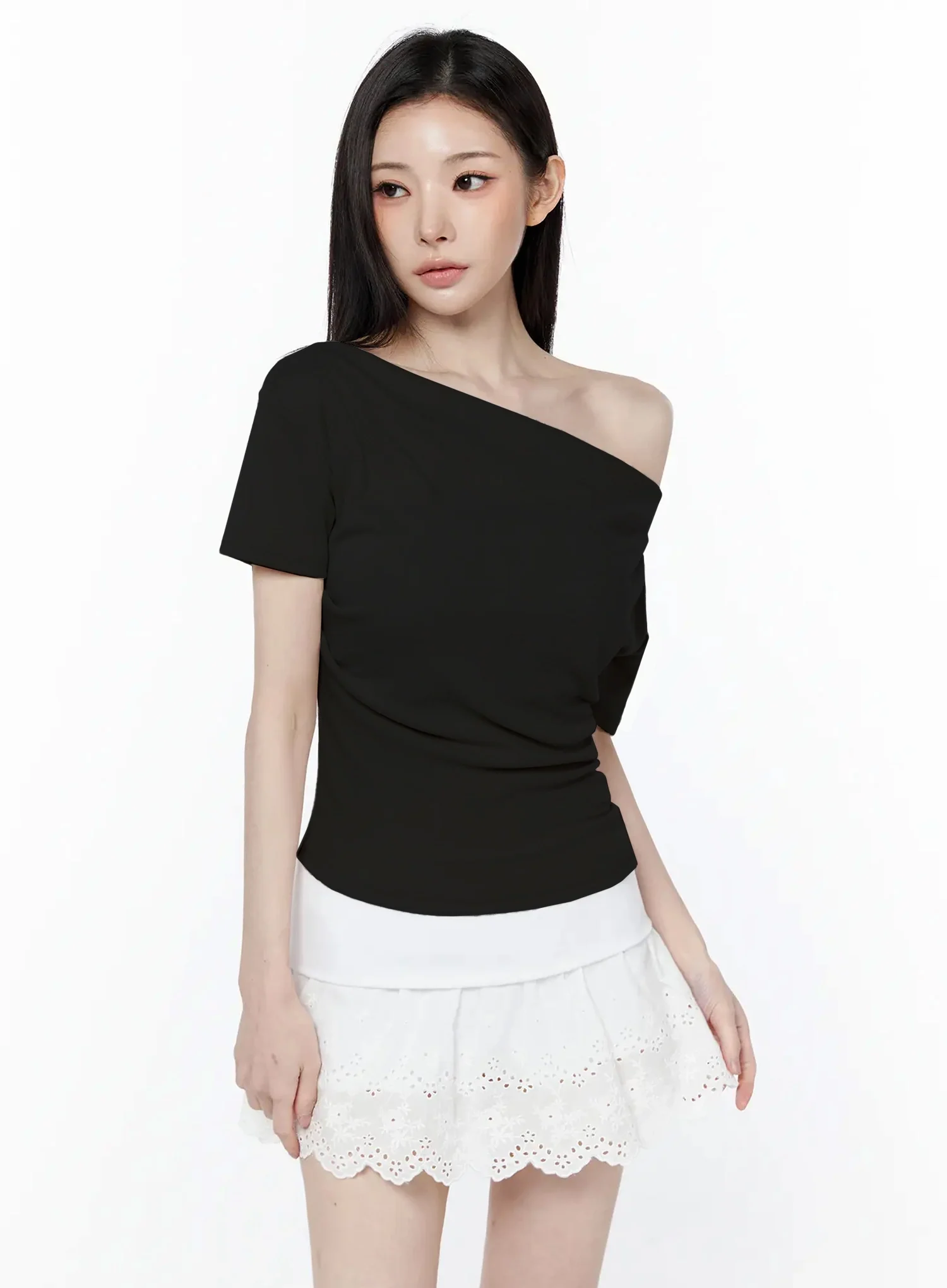 Draped One-Shoulder Shirred Top IU512 - Image 11