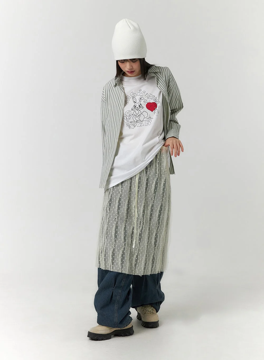 Drawstring Mesh Maxi Skirt CF406 - Image 2