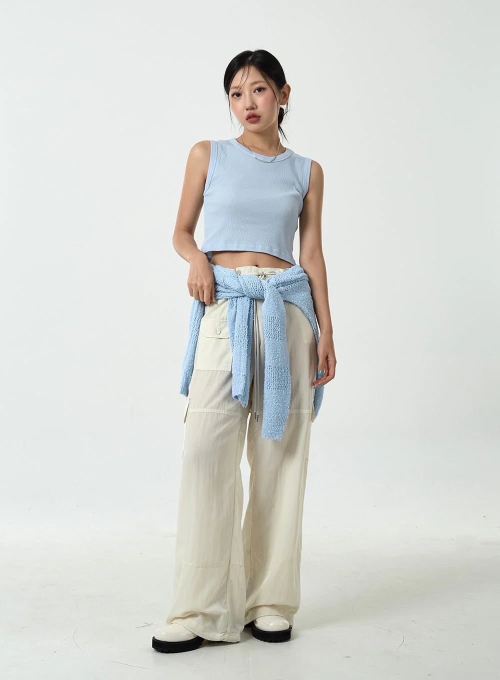 Drawstring Waist Wide Cargo Pants CU13 - Image 8