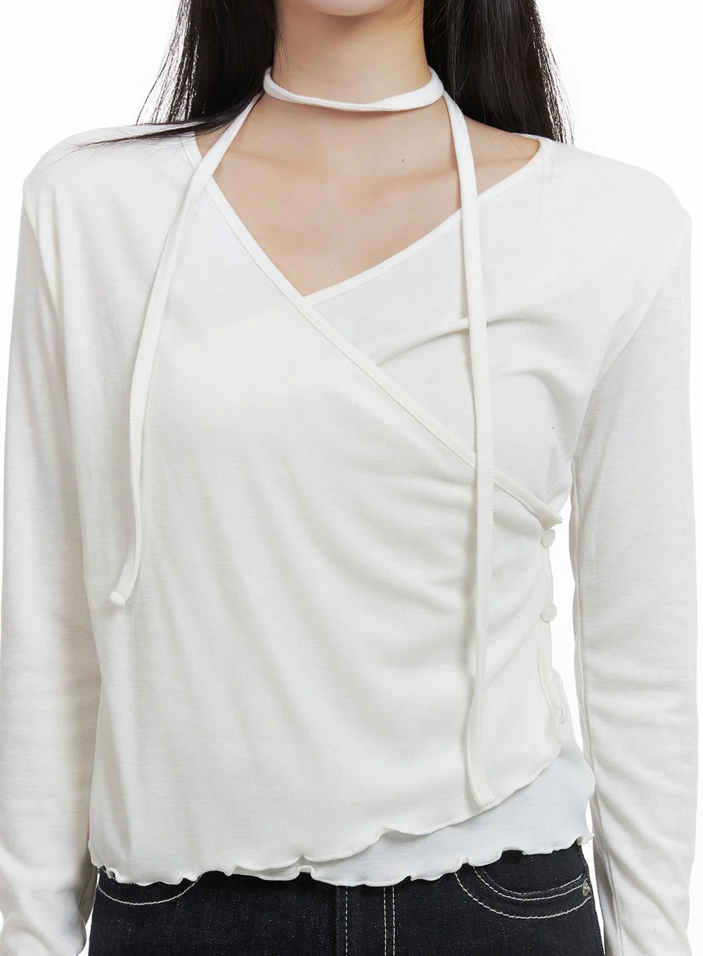 Elegant Buttoned Wrap Long Sleeve Top CS430 - Image 3