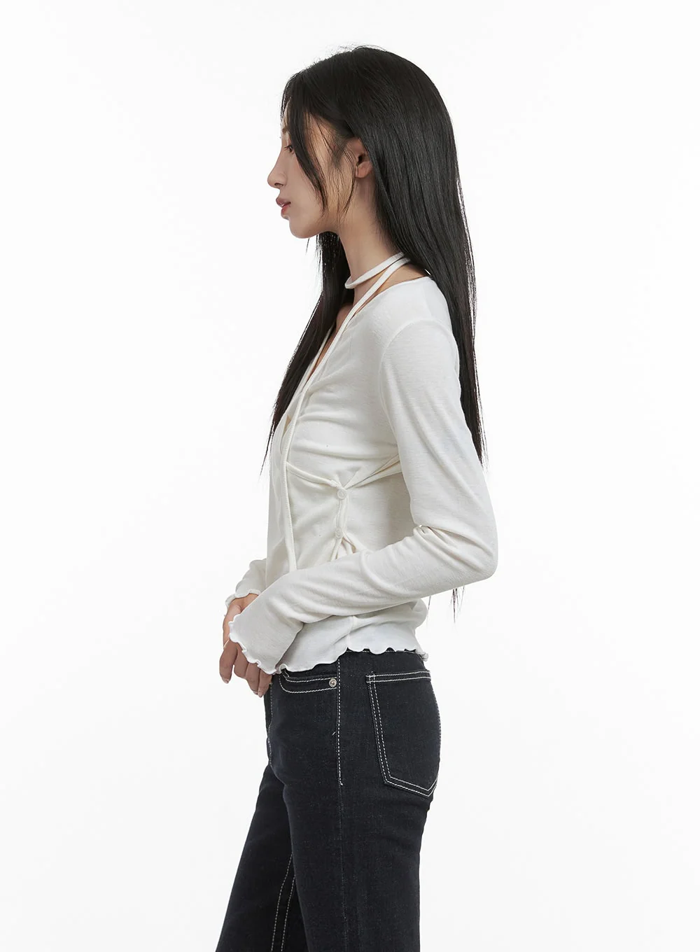 Elegant Buttoned Wrap Long Sleeve Top CS430 - Image 5