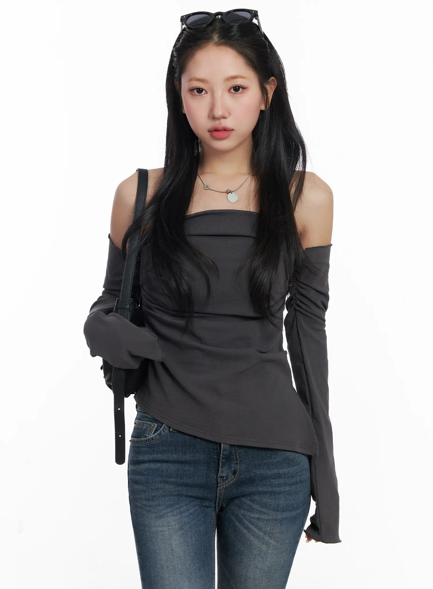 Elegant Off-Shoulder Shirred Top CJ515