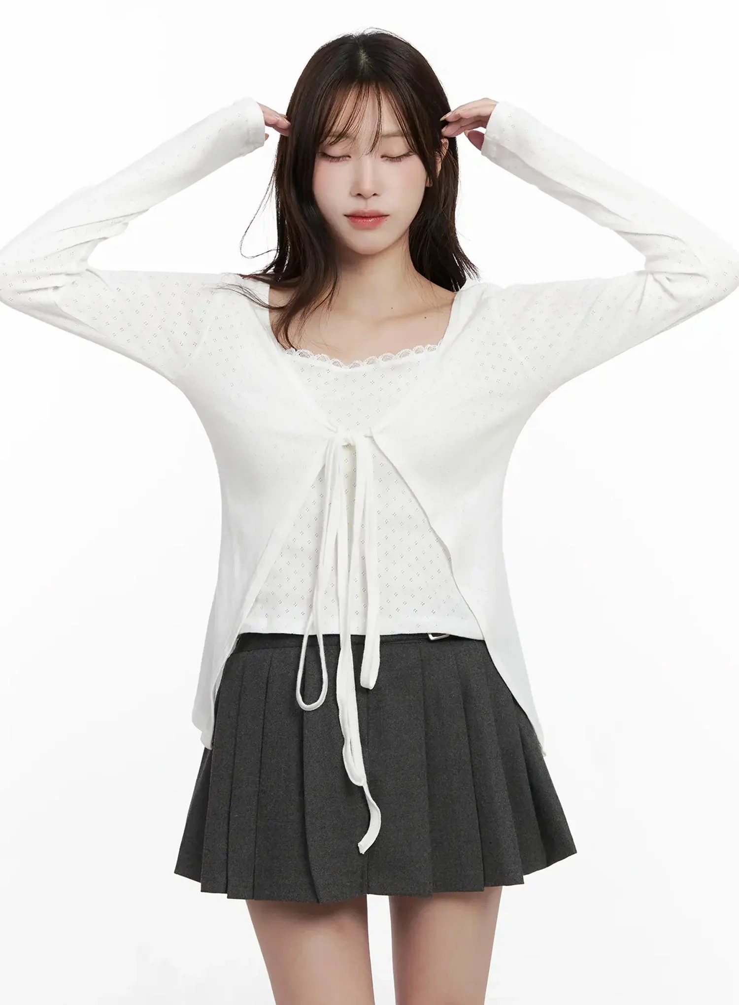 Elegant Tie-Front Ribbon Cardigan IN514 - Image 12