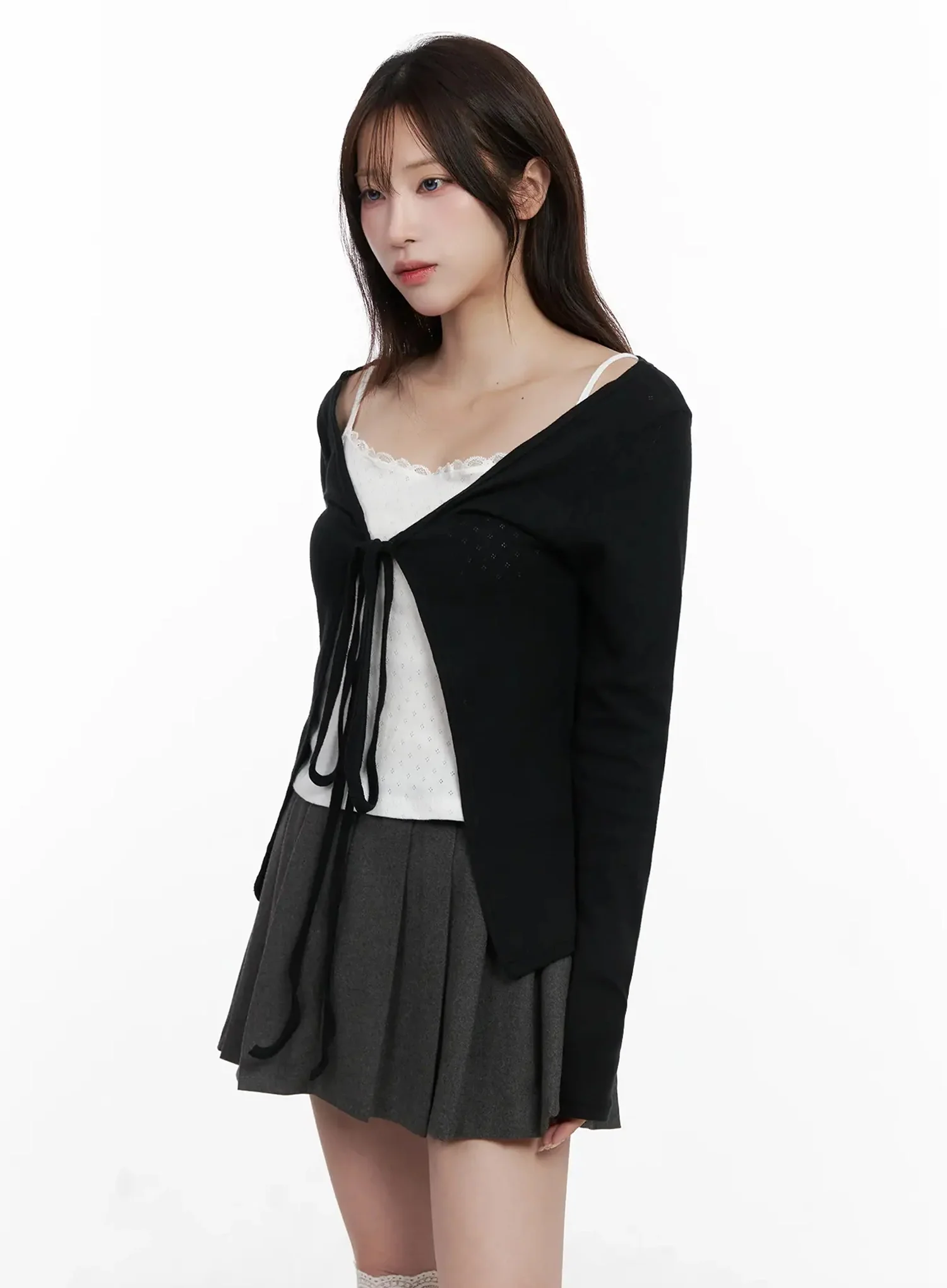 Elegant Tie-Front Ribbon Cardigan IN514 - Image 13