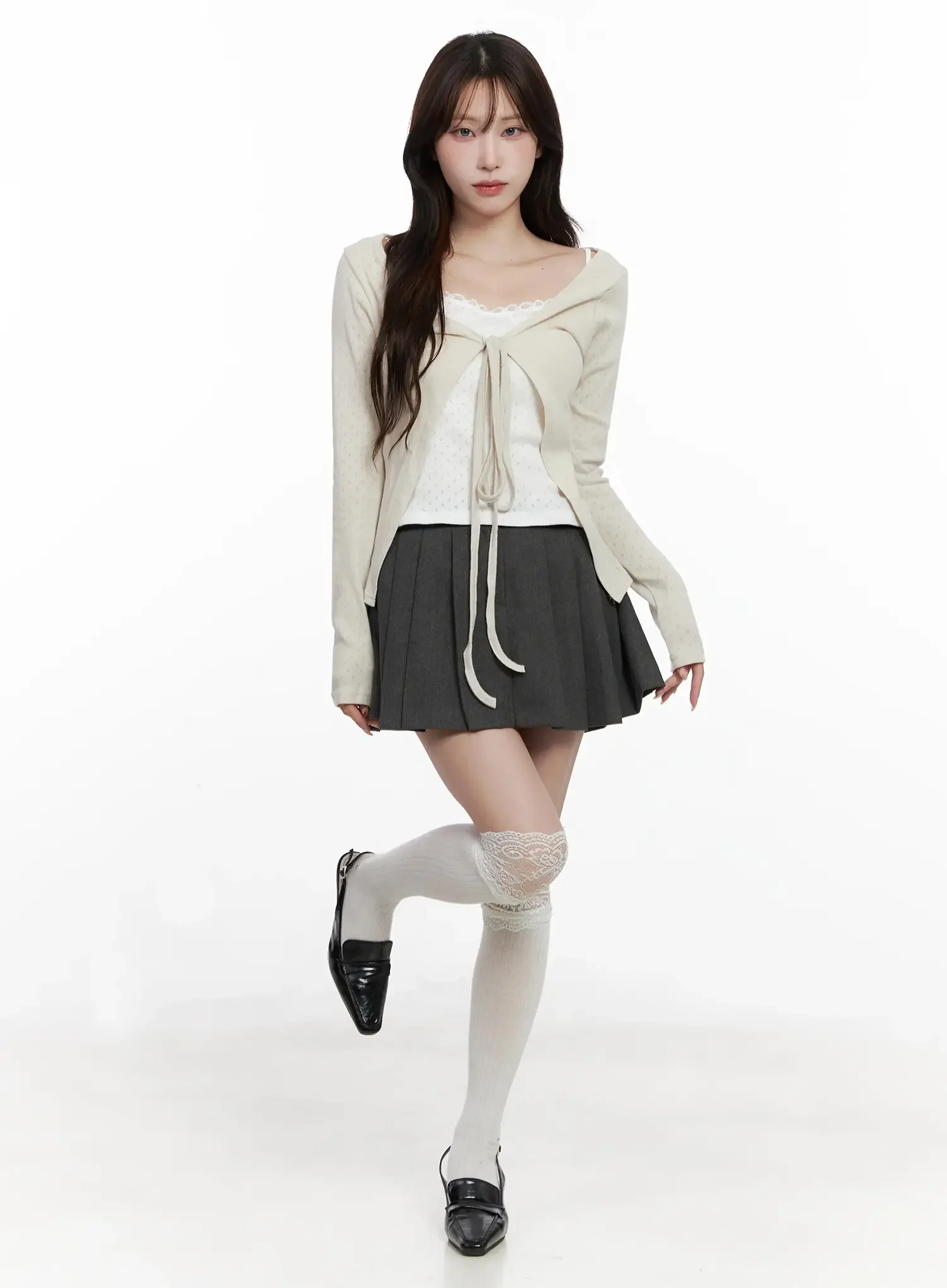 Elegant Tie-Front Ribbon Cardigan IN514 - Image 8