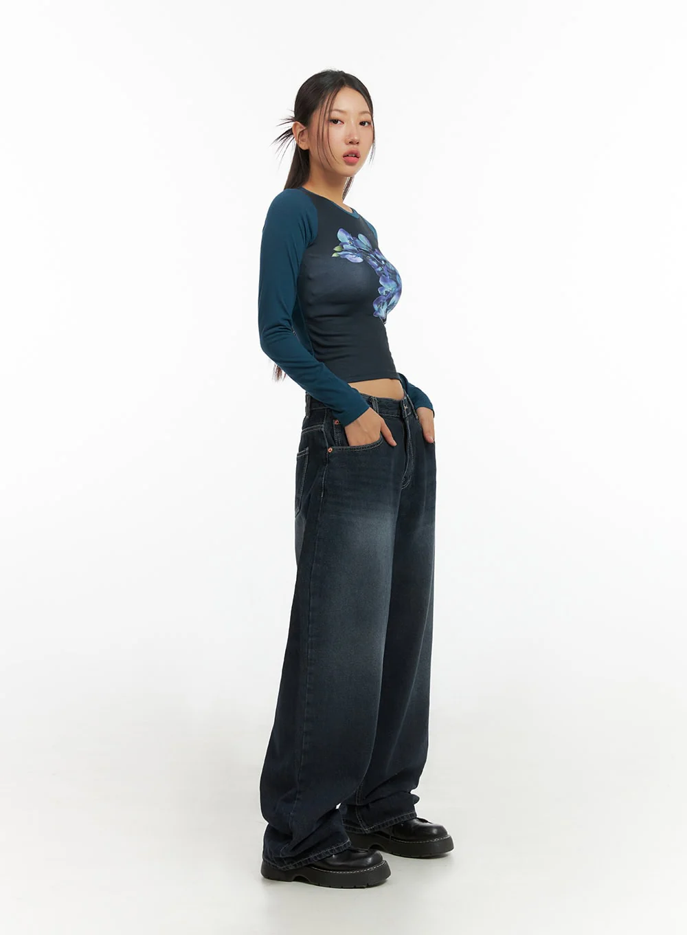 Evelyn Washed Baggy Jeans (Dark Blue) IS402 - Image 3