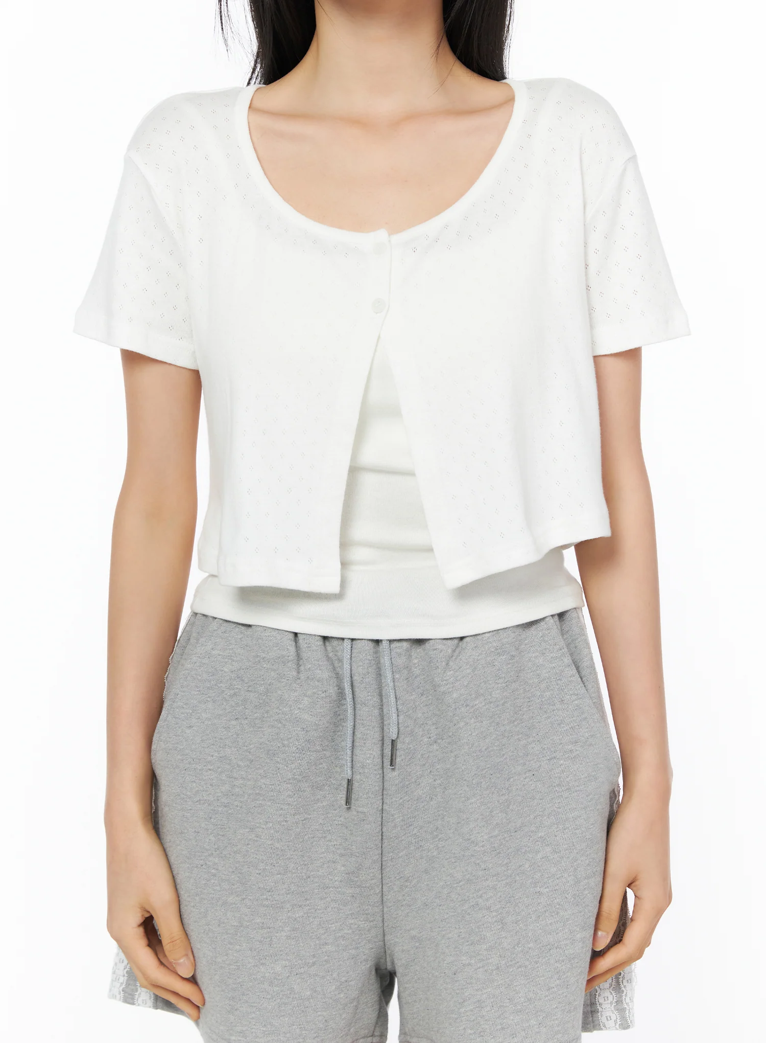 Eyelet Crop Cardigan IU519 - Image 3
