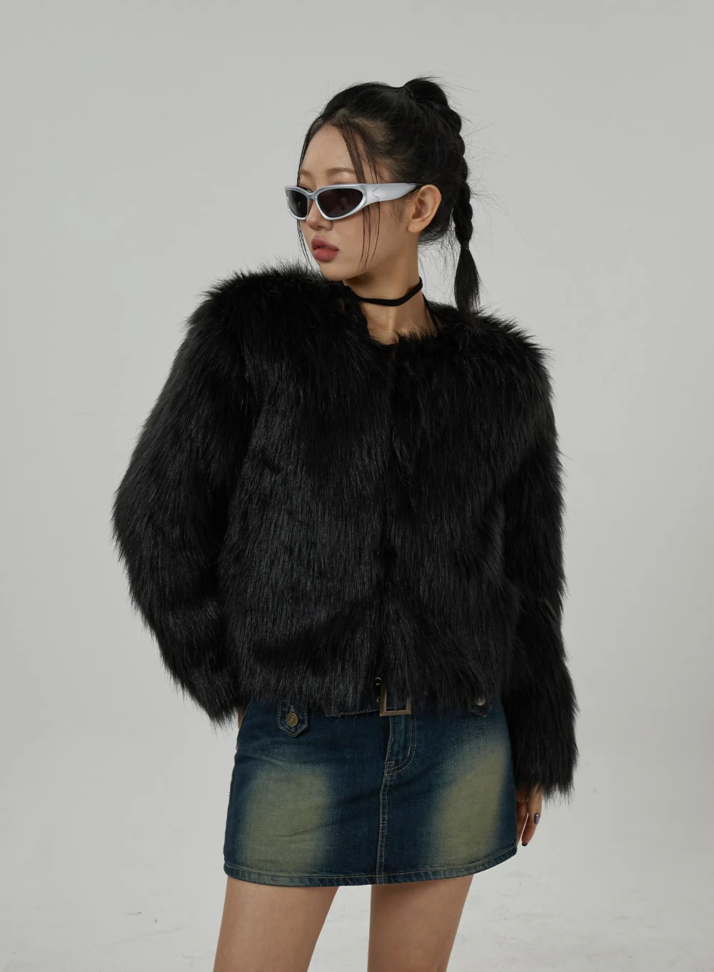 Faux Fur Hook Cropped Jacket CD21 - Image 8