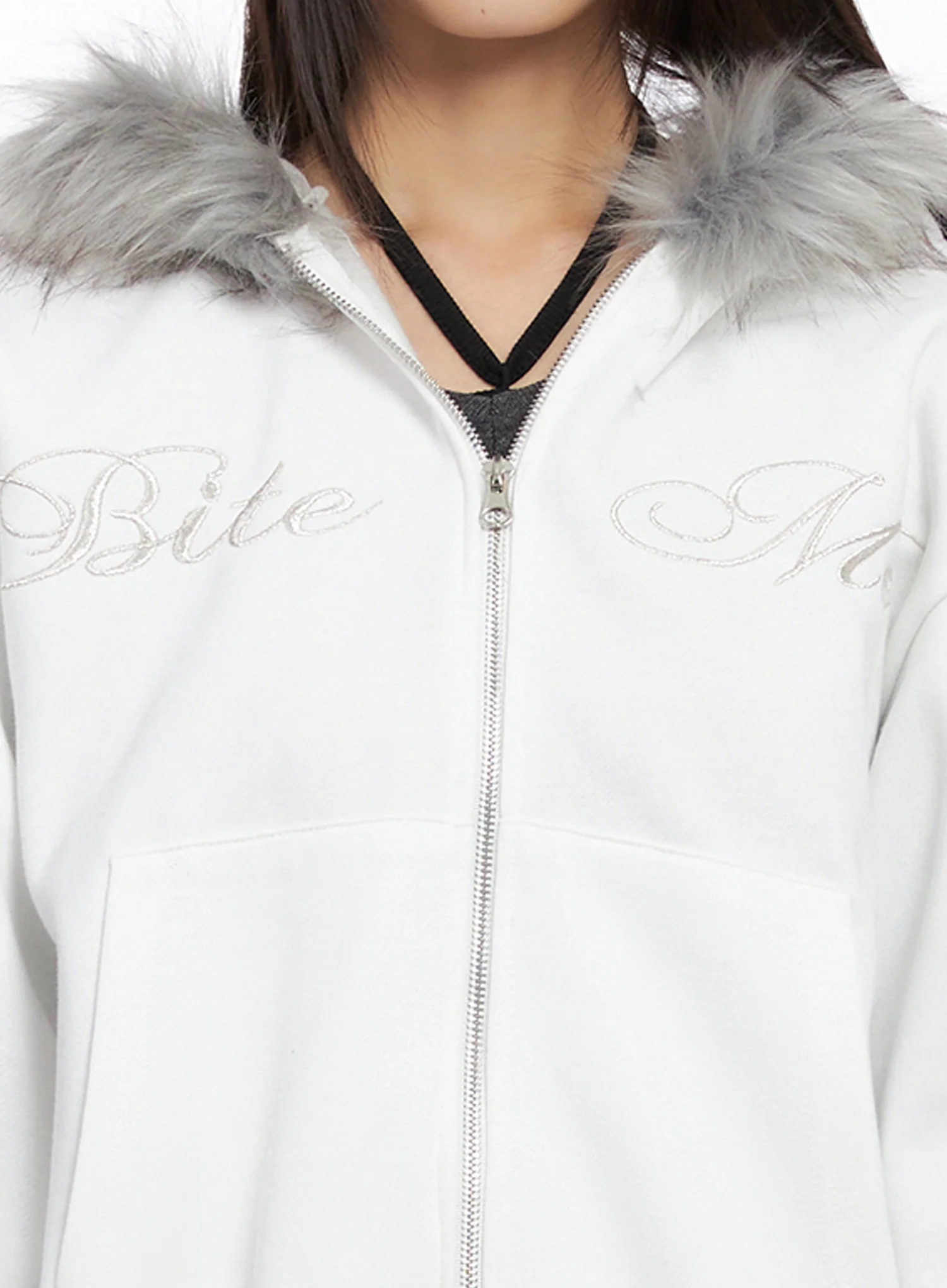 Faux Fur Zip-Up Hoodie IN503 - Image 2