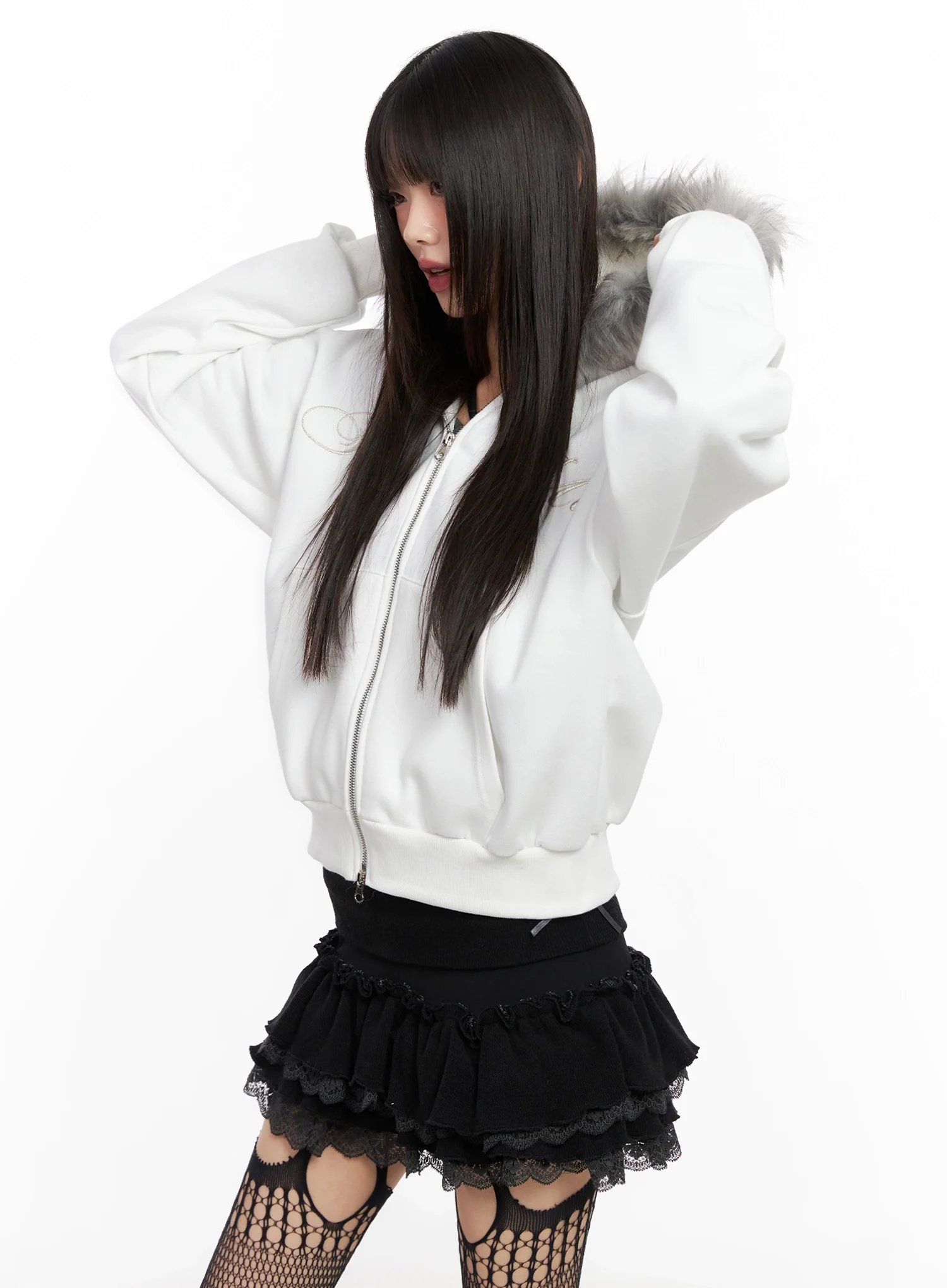 Faux Fur Zip-Up Hoodie IN503 - Image 6