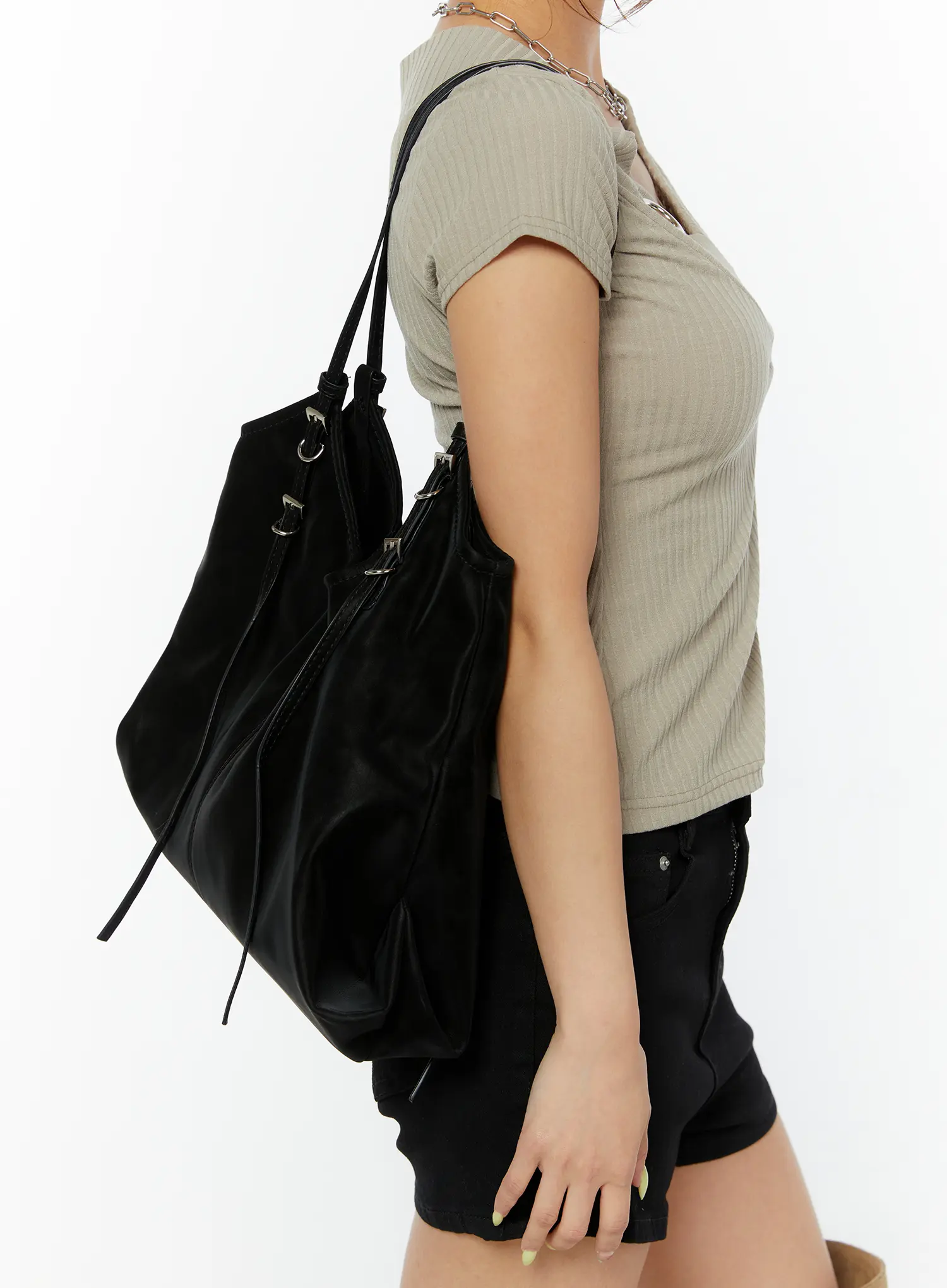 Faux Leather Belted Shopper Bag - Image 3