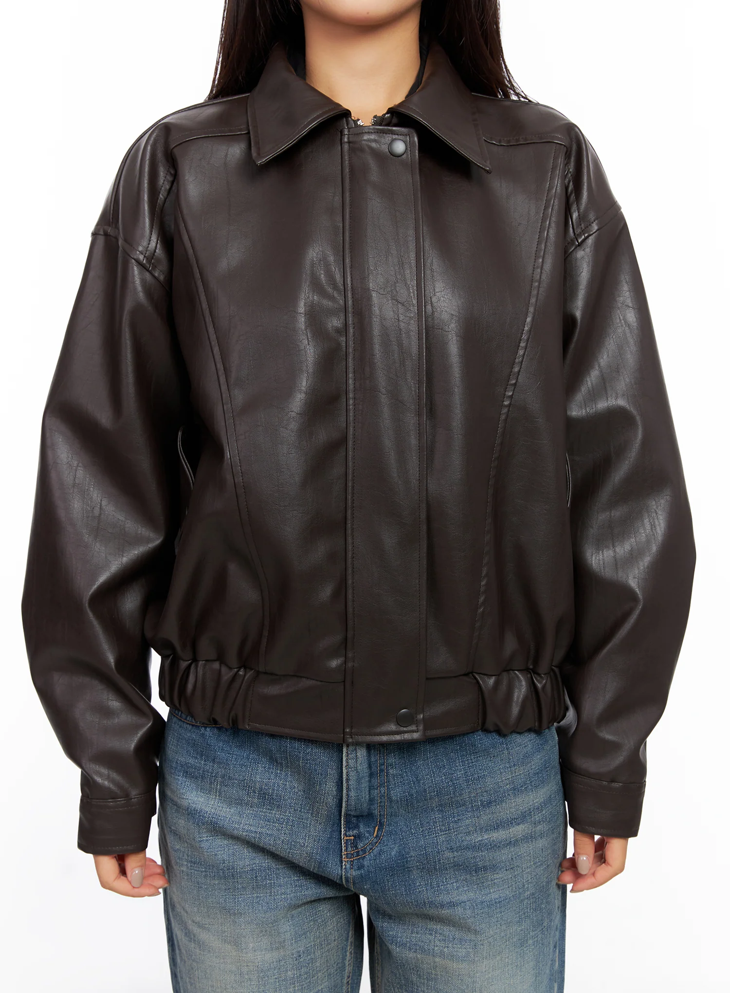 Faux Leather Bomber Jacket CD321 - Image 6