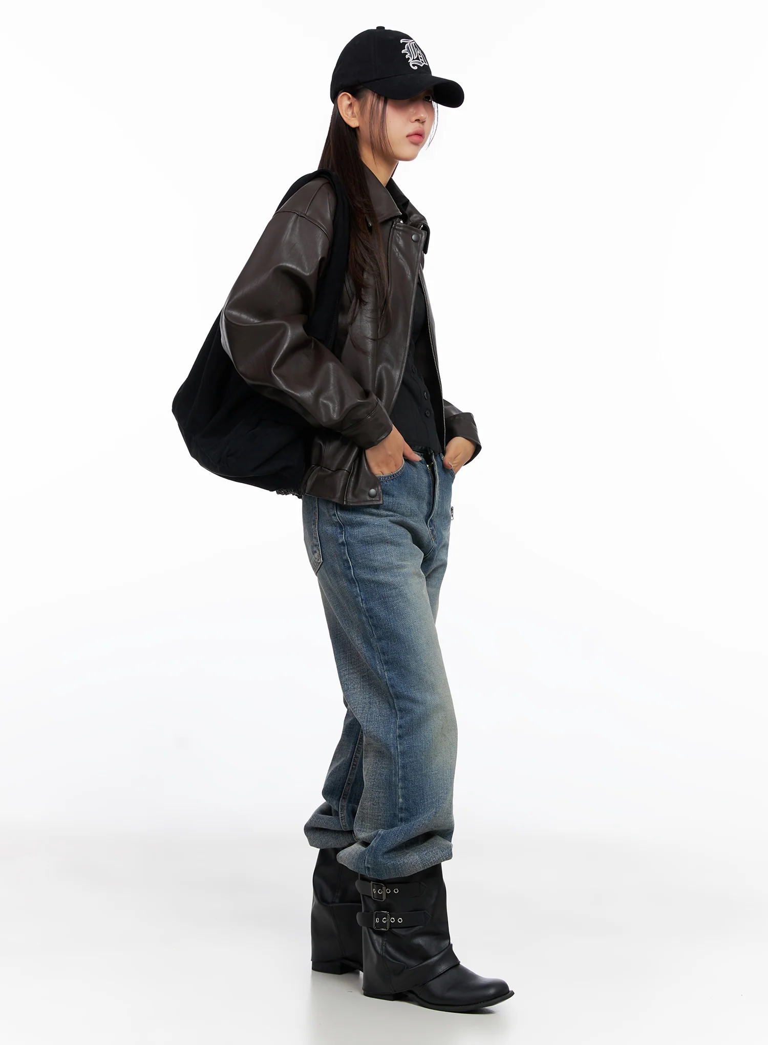 Faux Leather Bomber Jacket CD321 - Image 8