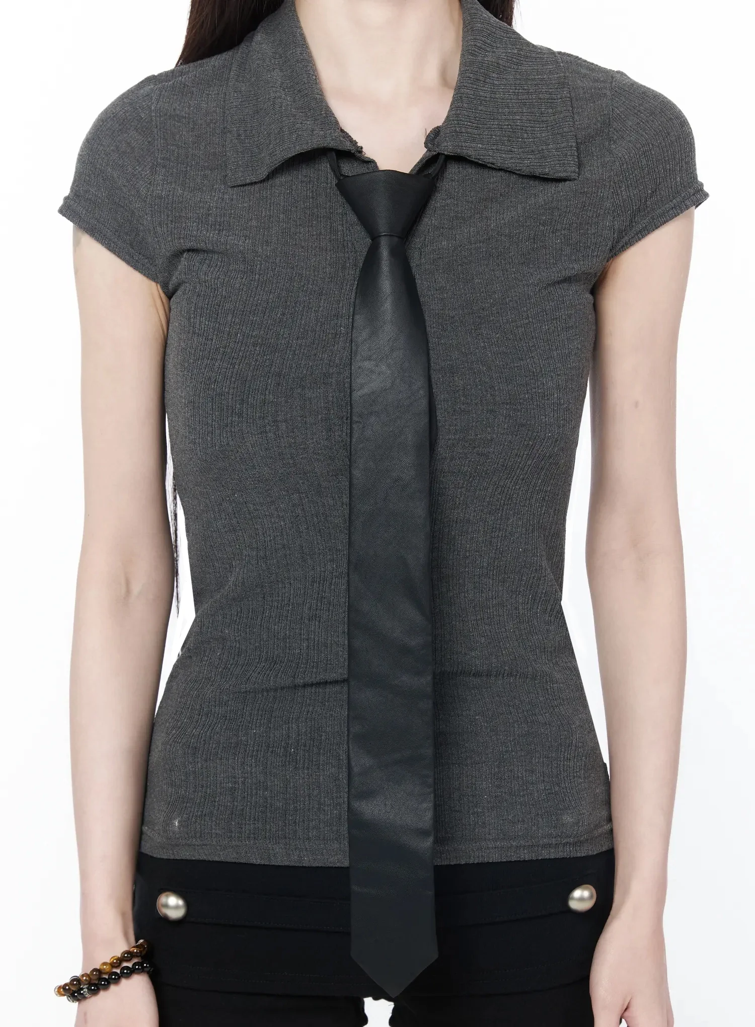 Faux Leather Chic Neck Tie IY515