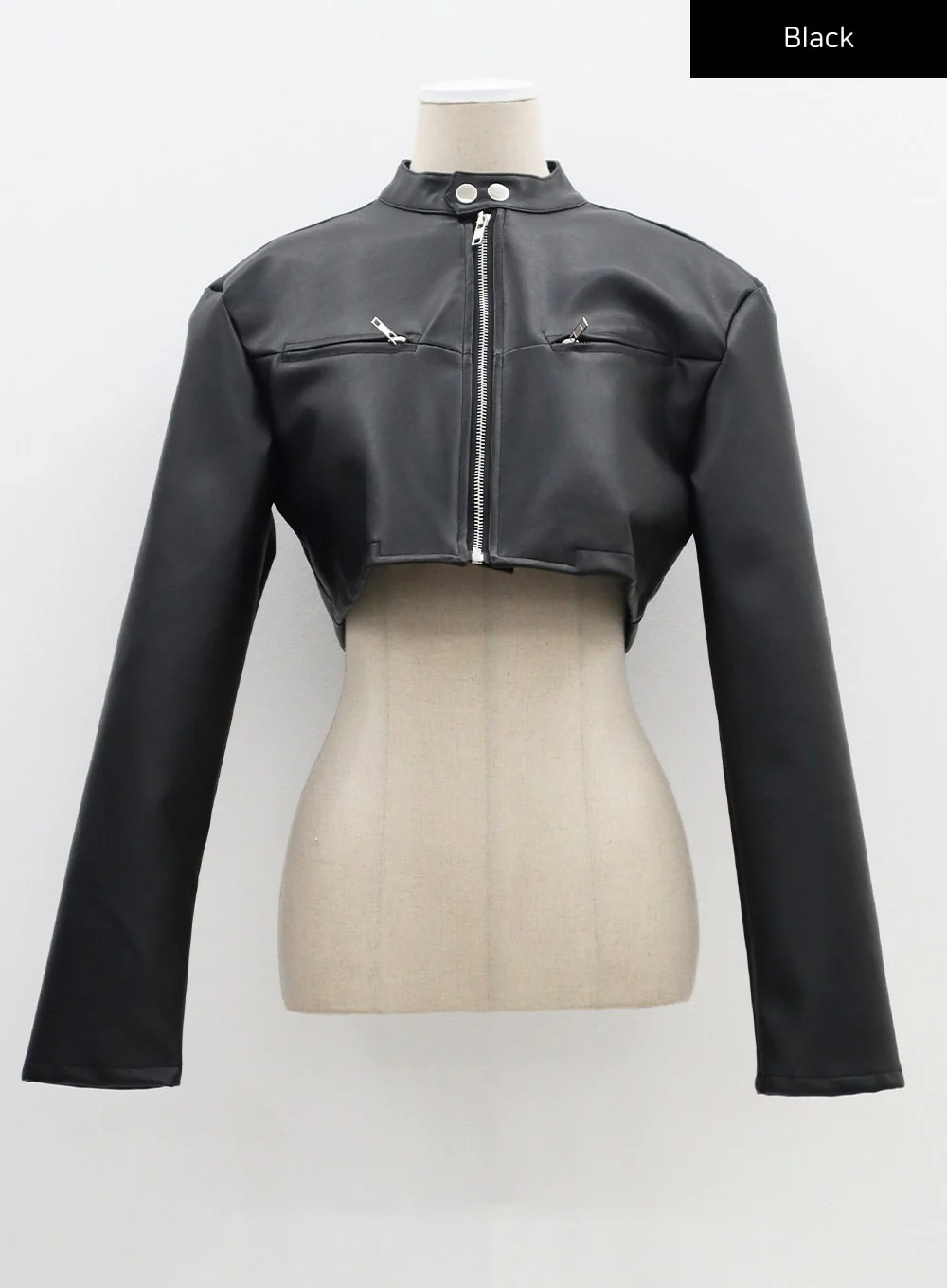 Faux Leather Cropped Zip-Up Jacket CF301 - Image 15