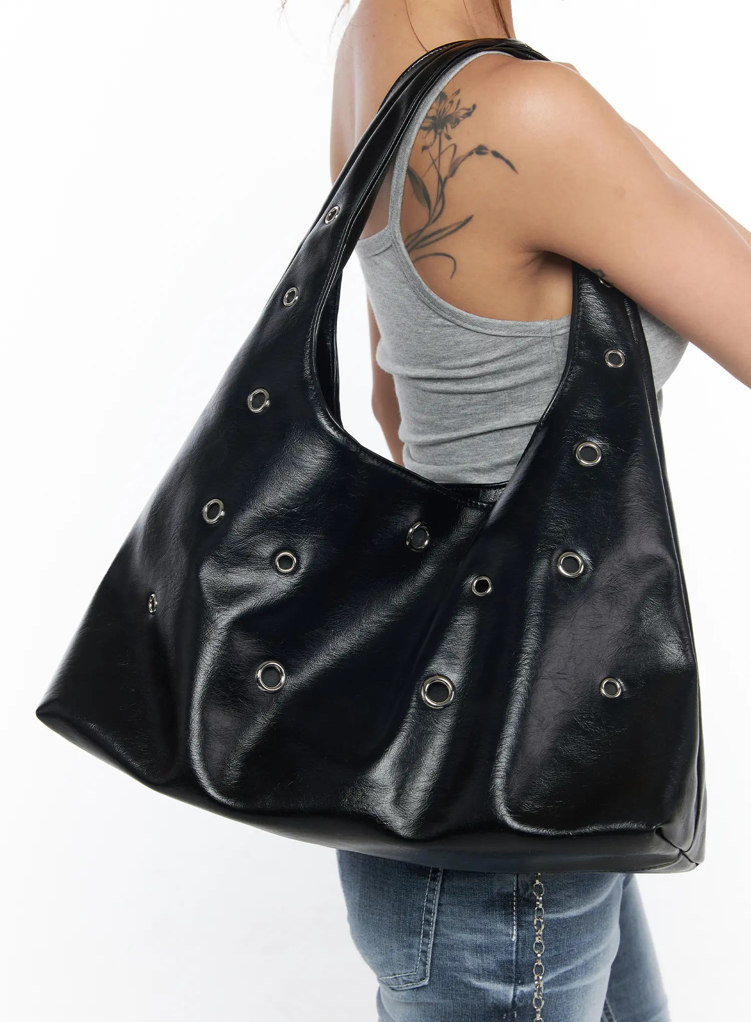 Faux Leather Eyelet Shoulder Bag CU502