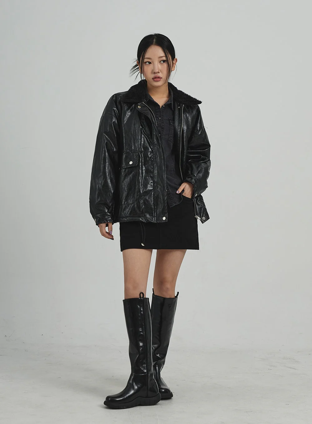 Faux Leather Fur Jacket CD12 - Image 8