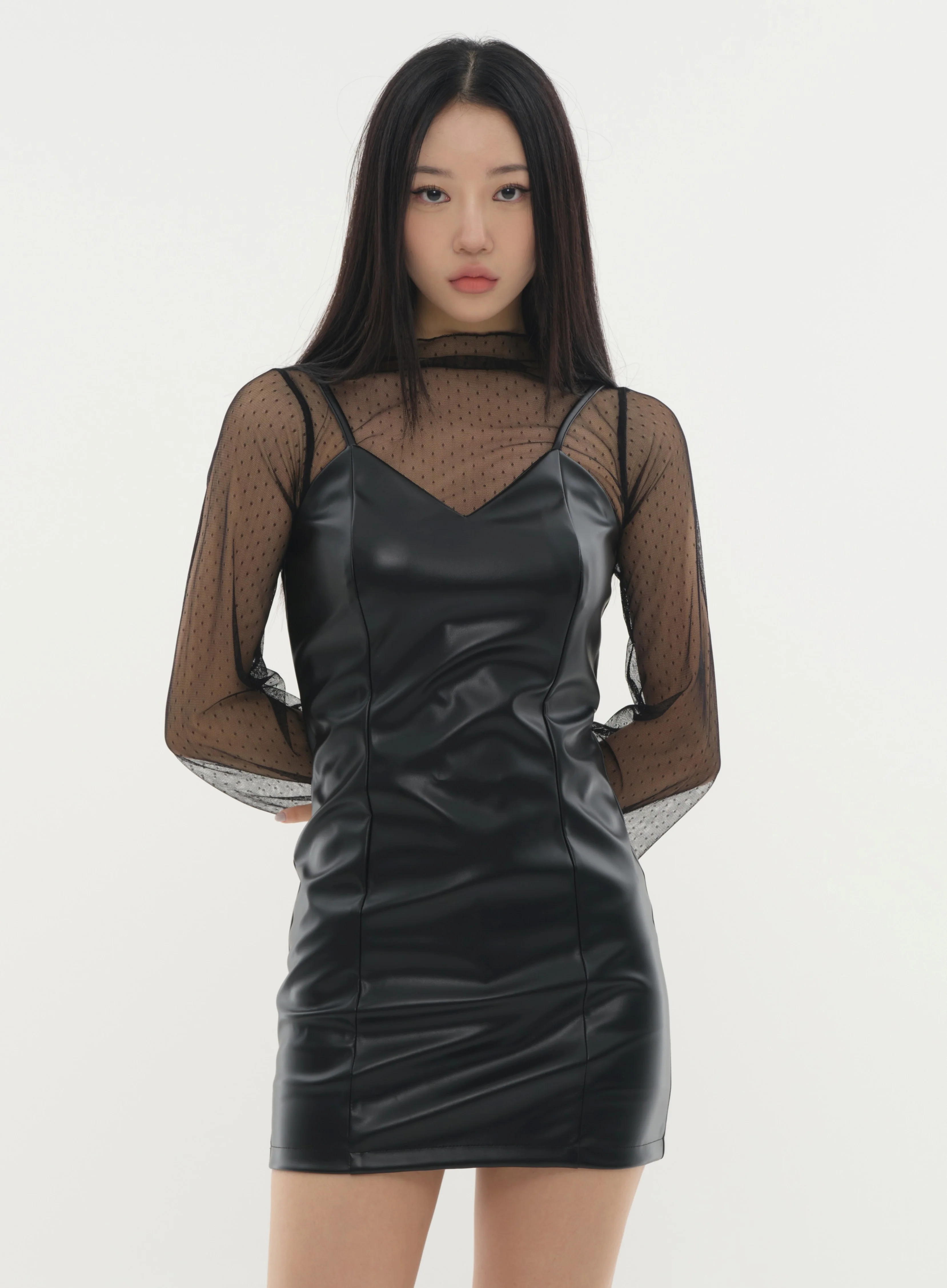 Faux Leather Strap Mini Dress #Original Kpop #121641 - Image 10