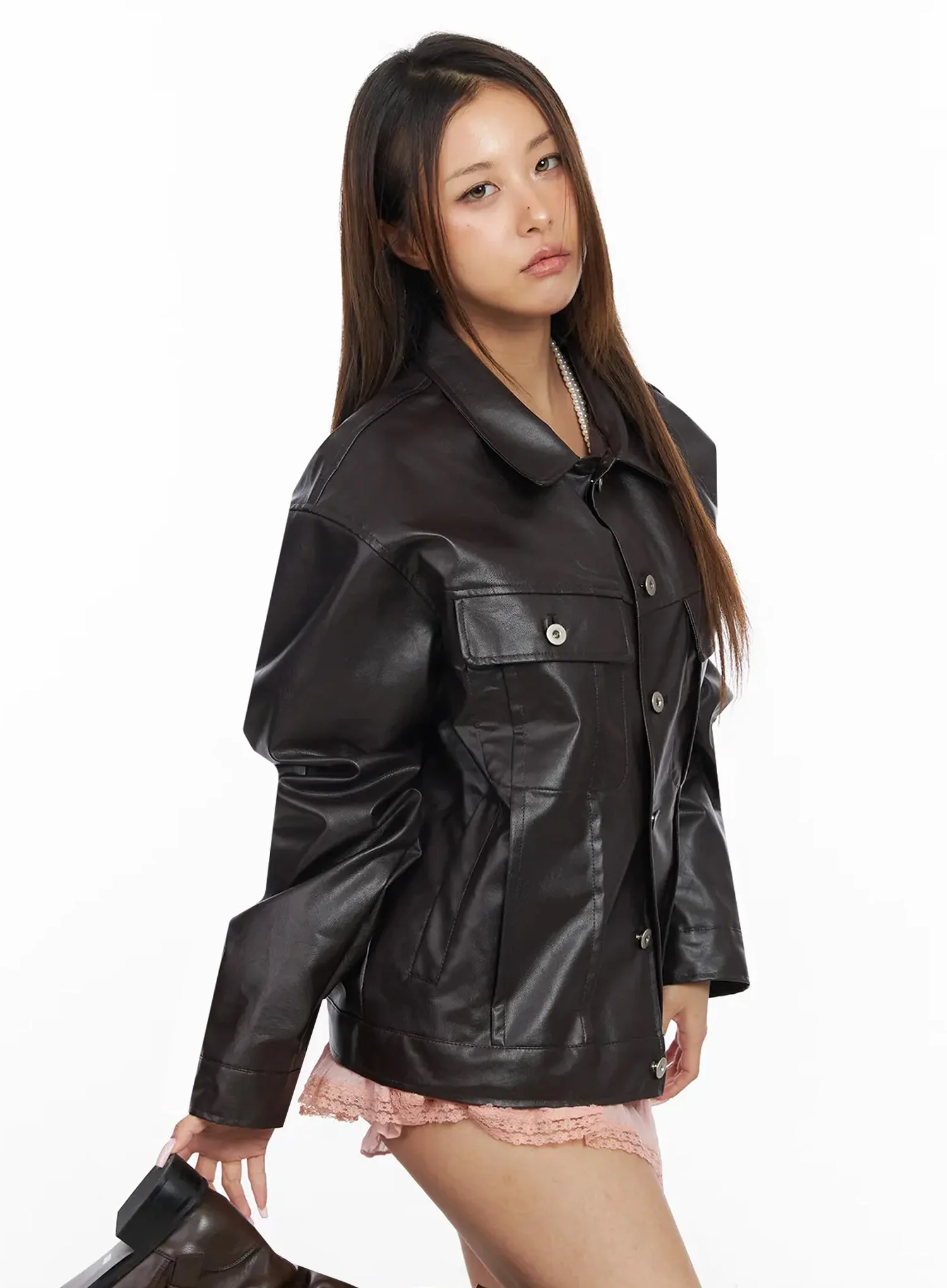 Faux Leather Trucker Jacket IY501 - Image 7