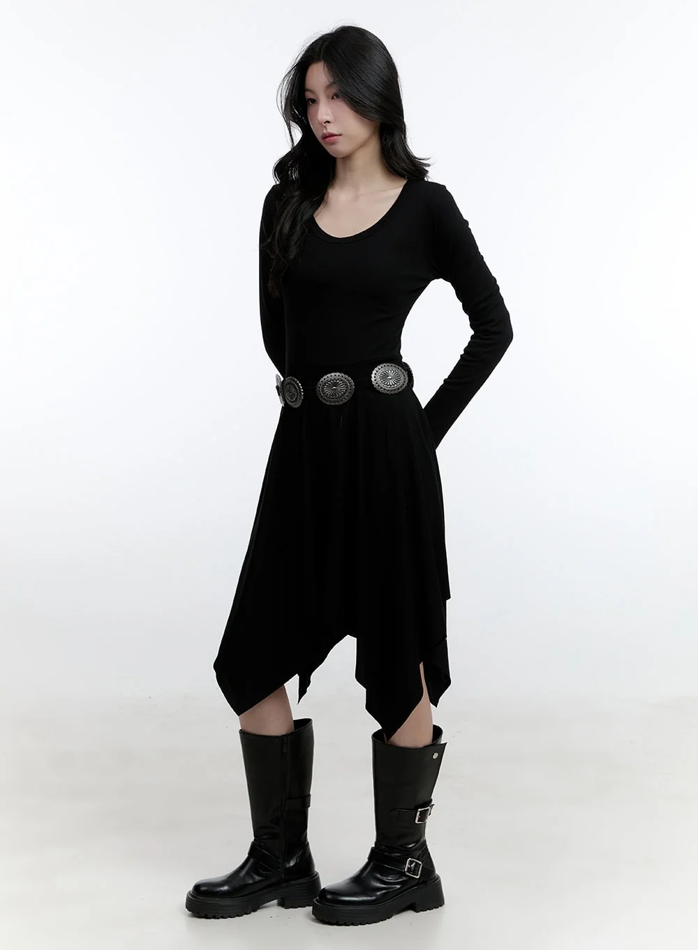 Flared Asymmetric Long Sleeve Midi Dress CJ522 - Image 4
